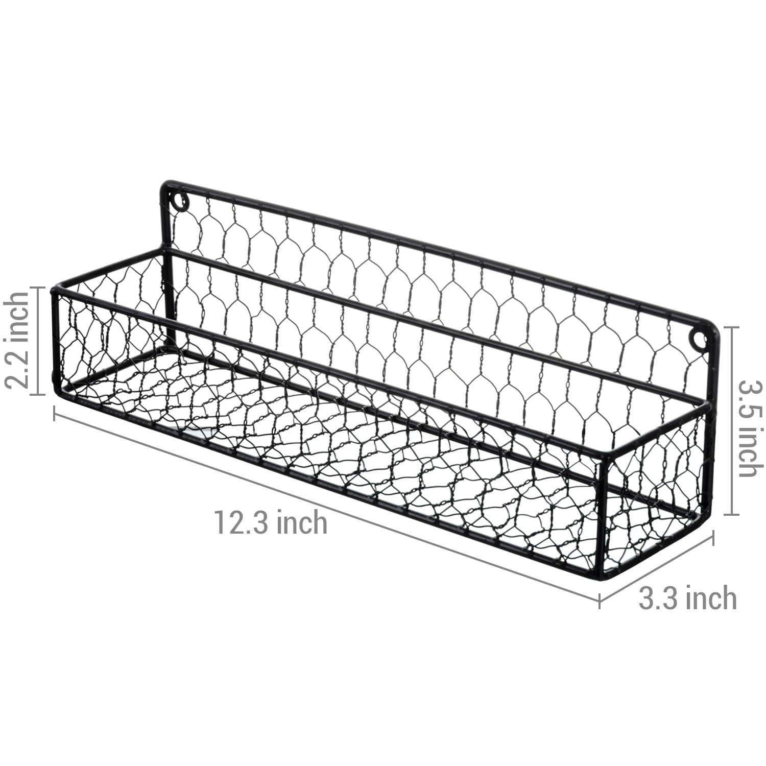 MyGift 12-Inch Black Wall Mount Spice Rack Organizer - Set of 2 Chicken Wire Kitchen Shelves for Spices, Condiments & Seasonings | Perfect for Small Kitchen Organization, Pantry Storage & Cooking Space Saving