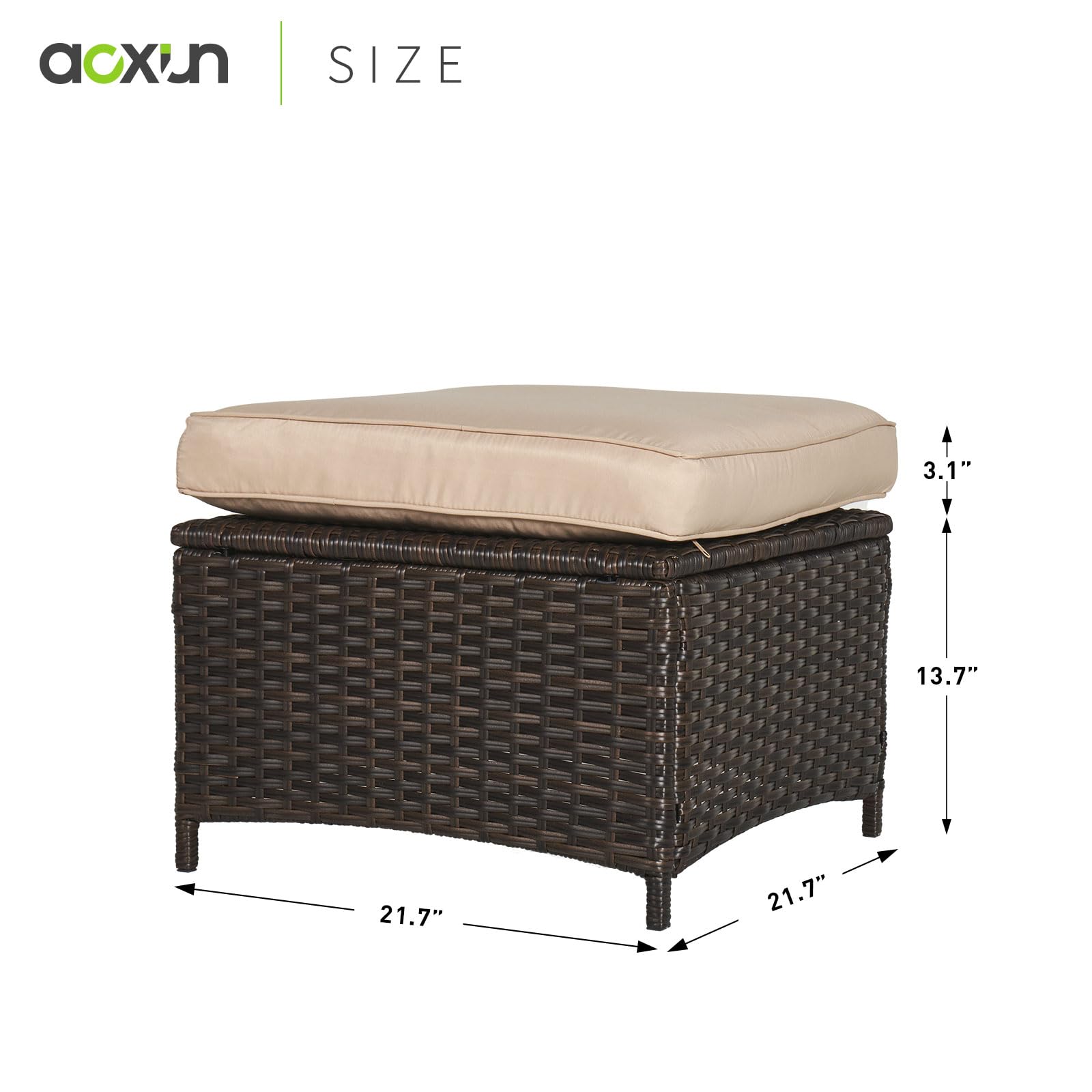 Aoxun 2-Piece Rattan Wicker Patio Ottoman Set with Removable Cushions - 22
