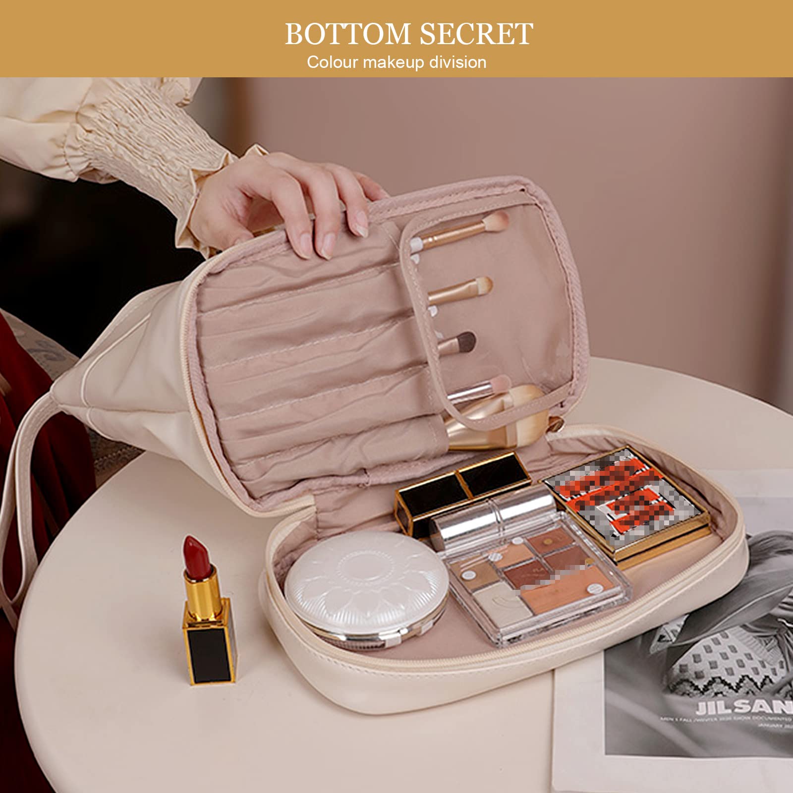**Abiudeng Large Waterproof Makeup Bag for Women - Travel Cosmetic Organizer with Bottom Pouch, Cute Toiletry Bag for Makeup Essentials | Perfect for Travel, Gym & Daily Use**