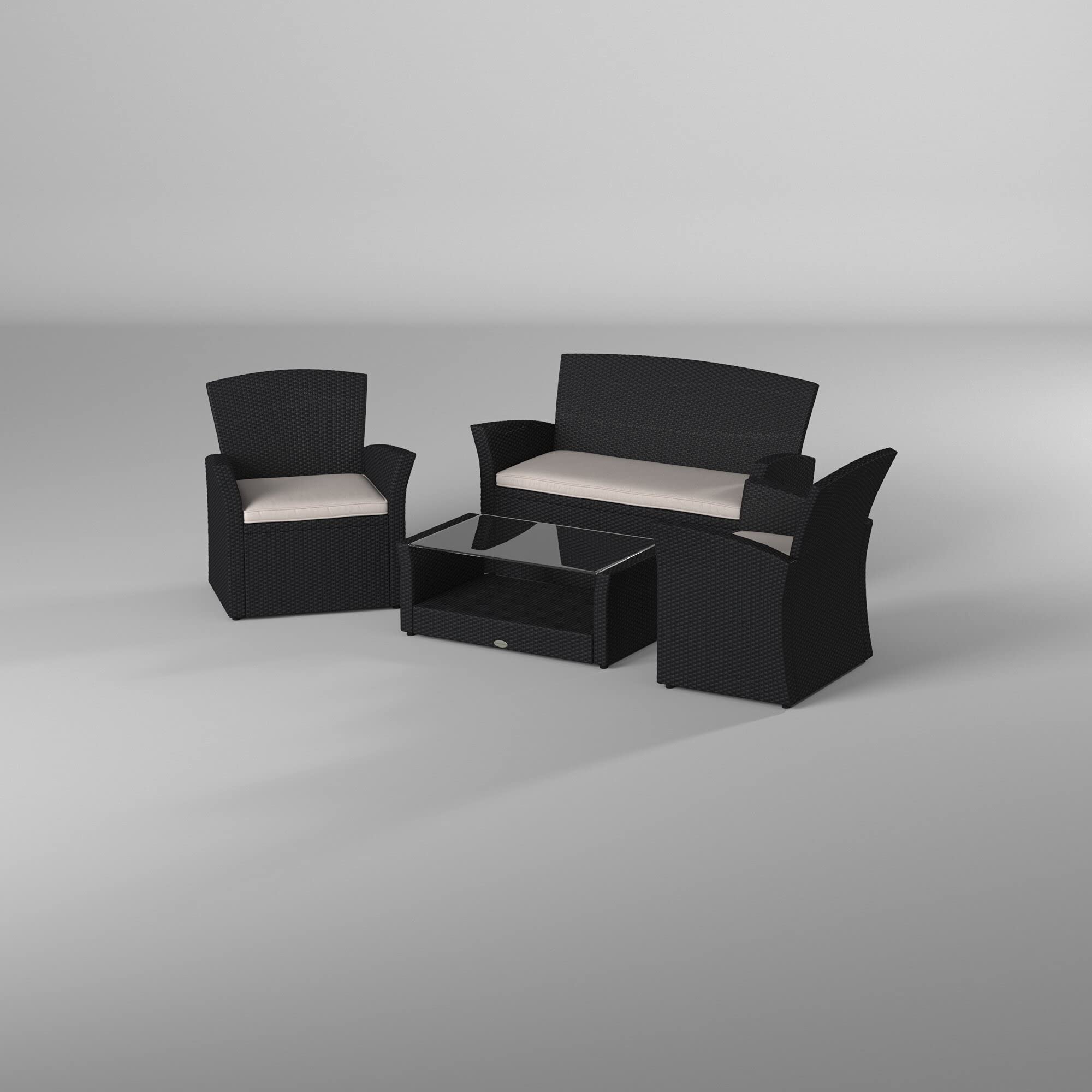 Premium 4-Piece Outdoor Patio Furniture Set - All-Weather Rattan Sofa & Coffee Table Conversation Set for Backyard, Poolside, Deck or Garden (Black) - Perfect for Relaxing, Entertaining & Outdoor Dining