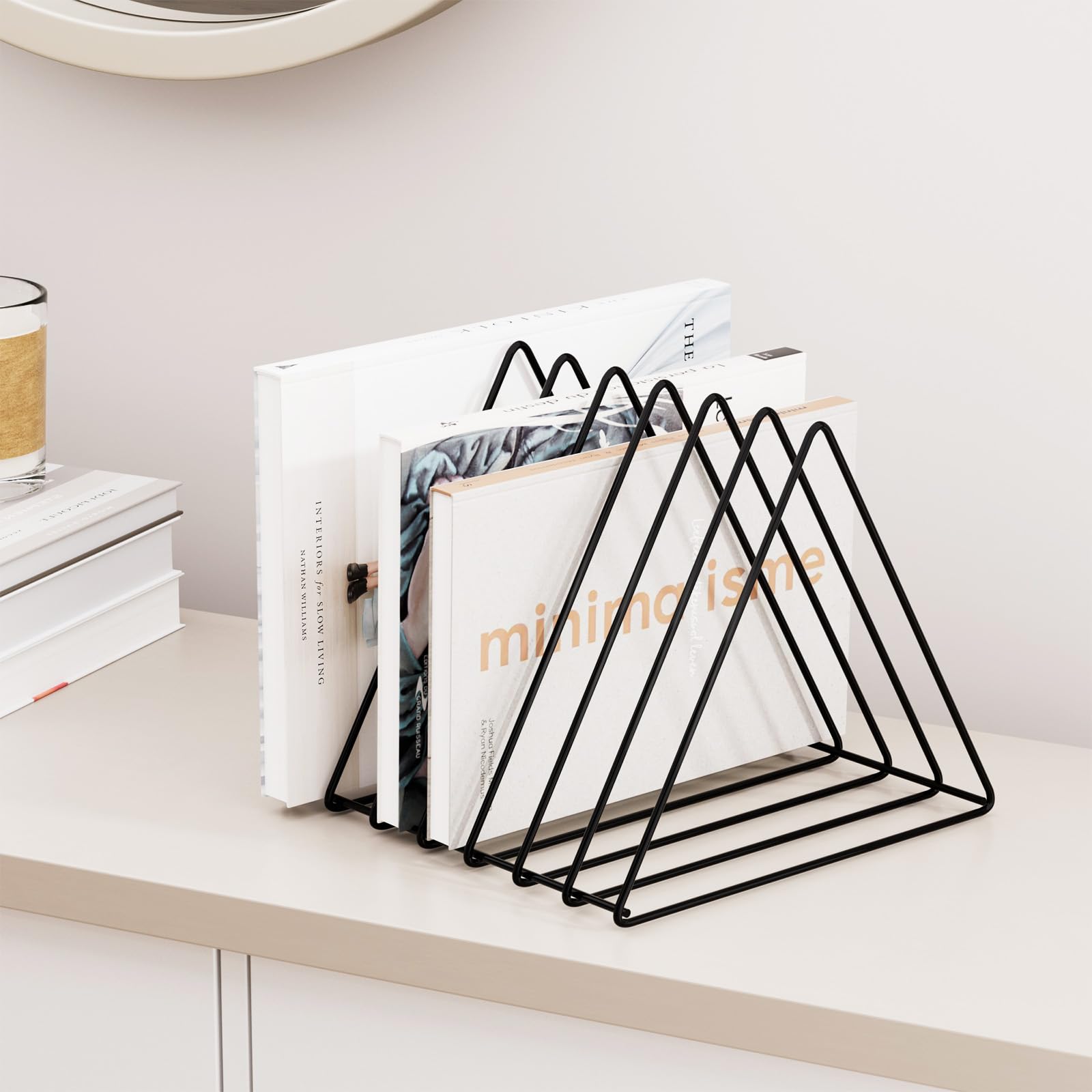 Metal Wire Magazine Holder & Desk Organizer - 7-Section Triangle File Organizer for Office, Vinyl Records, Documents - Black Pack of 2 | Perfect for Home Office, Study Room & Workspace Organization