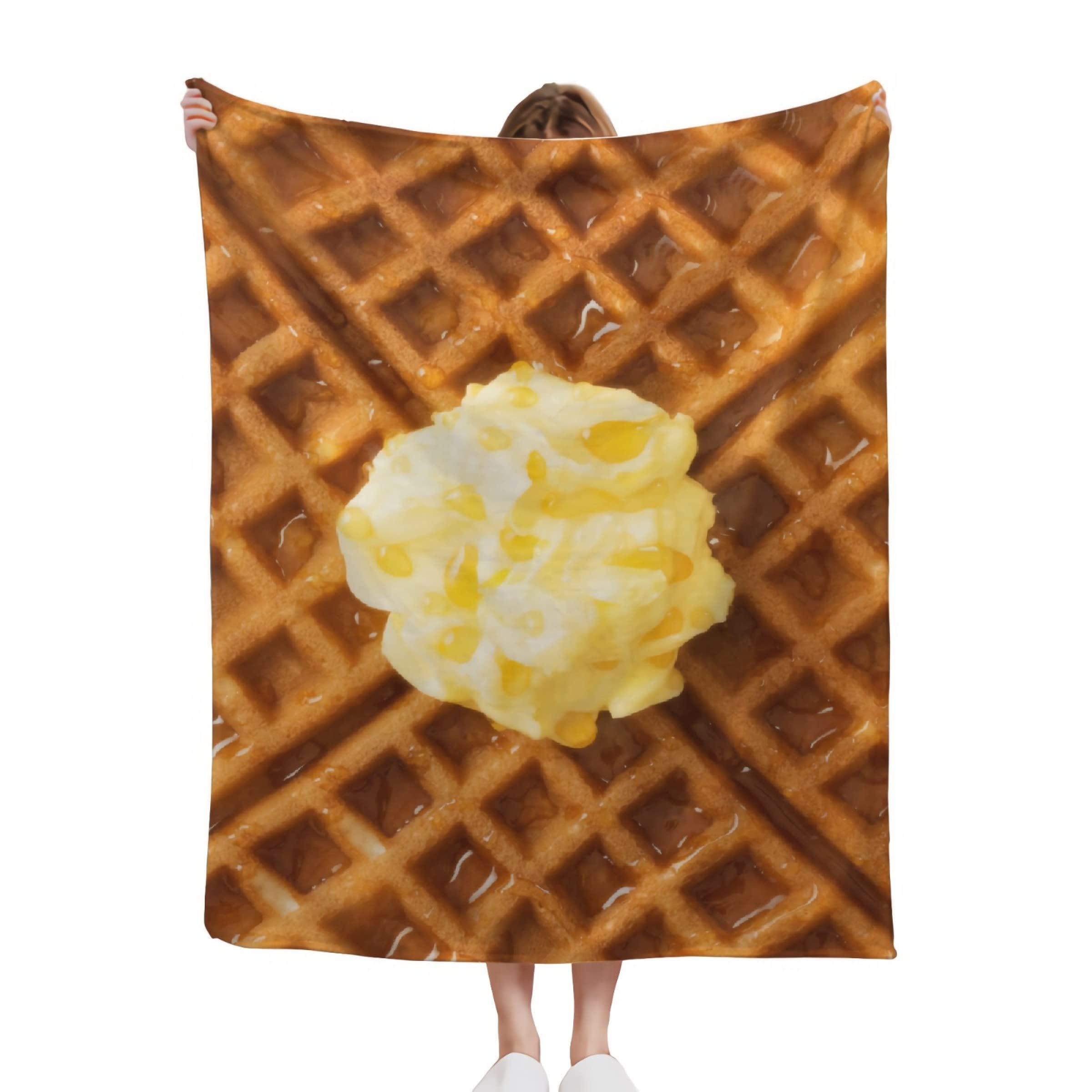 Soft & Comfortable Waffle Pattern Flannel Throw Blanket - Funny Food Texture Novelty Gift for Kids & Adults - 40