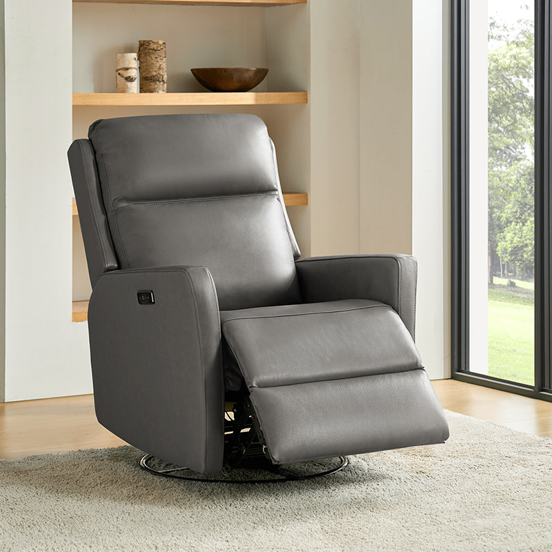 Paula Transitional Power Recliner with USB Charging Ports - Modern Electric Reclining Chair with Lumbar Support for Living Room, Home Theater & Office - Comfortable Leather Lounge Chair with Power Headrest & Cup Holder