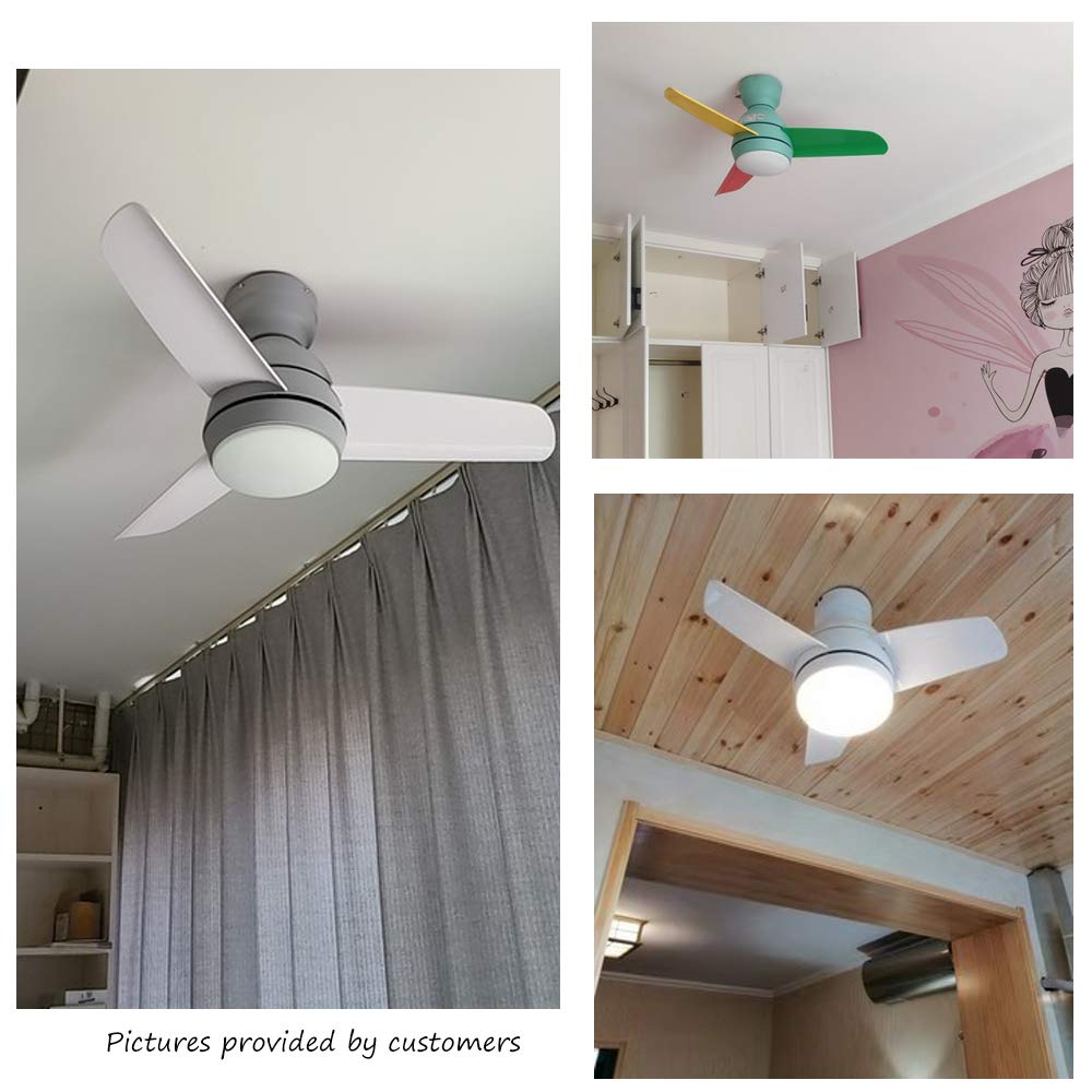 KWOKING 3-Blade Ceiling Fan with LED Light and Remote Control - Modern Adjustable Speed Bedroom Fan with Multicolor Lighting, Reversible Function for Kids Room, Living Room & Nursery | Energy Efficient Cooling & Ambient Lighting Solution