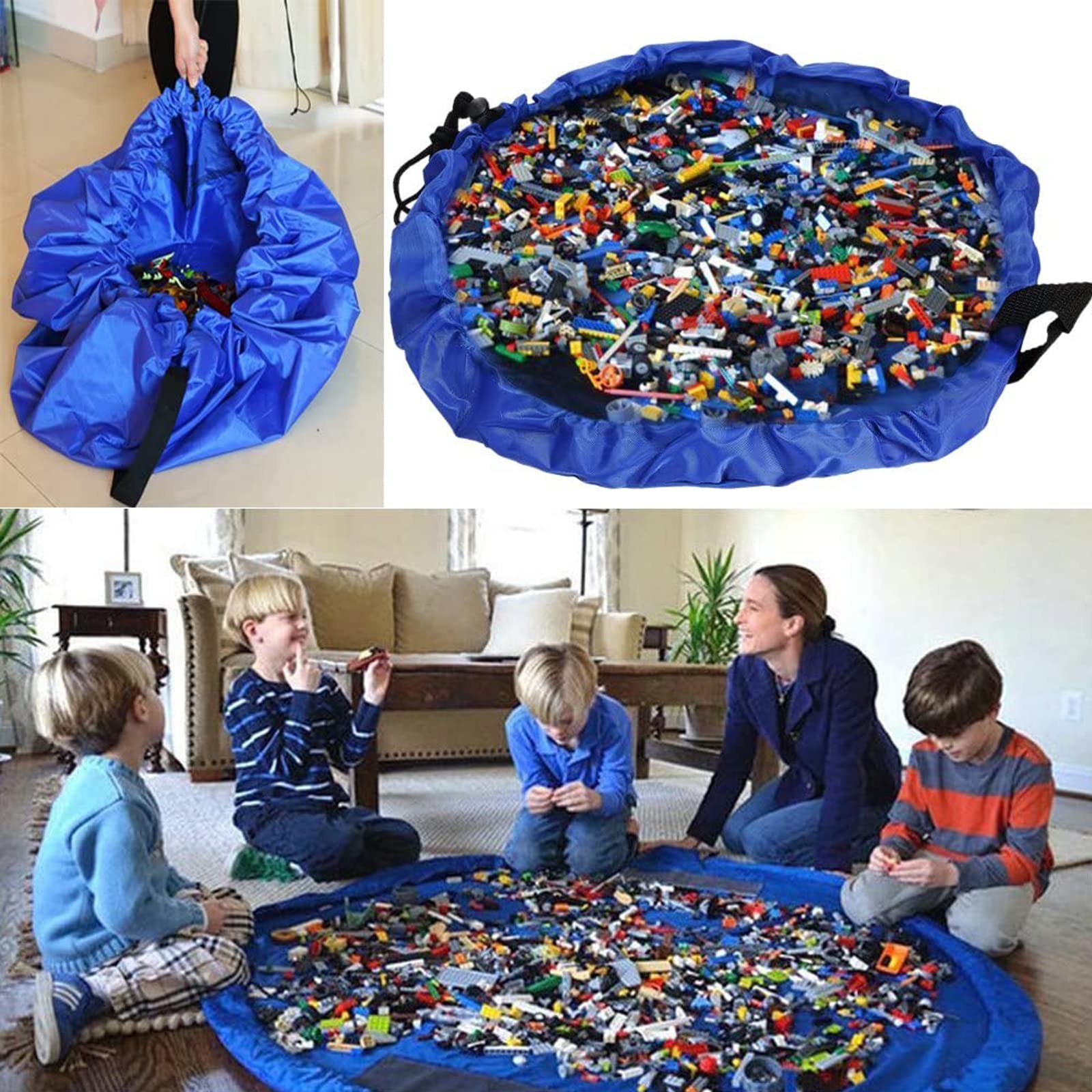 YouDepot 60-inch Blue Kids Play Mat with Storage Bag - Non-Toxic Baby Floor Mat for Playroom, Nursery & Daycare - Easy to Clean & Foldable for Travel