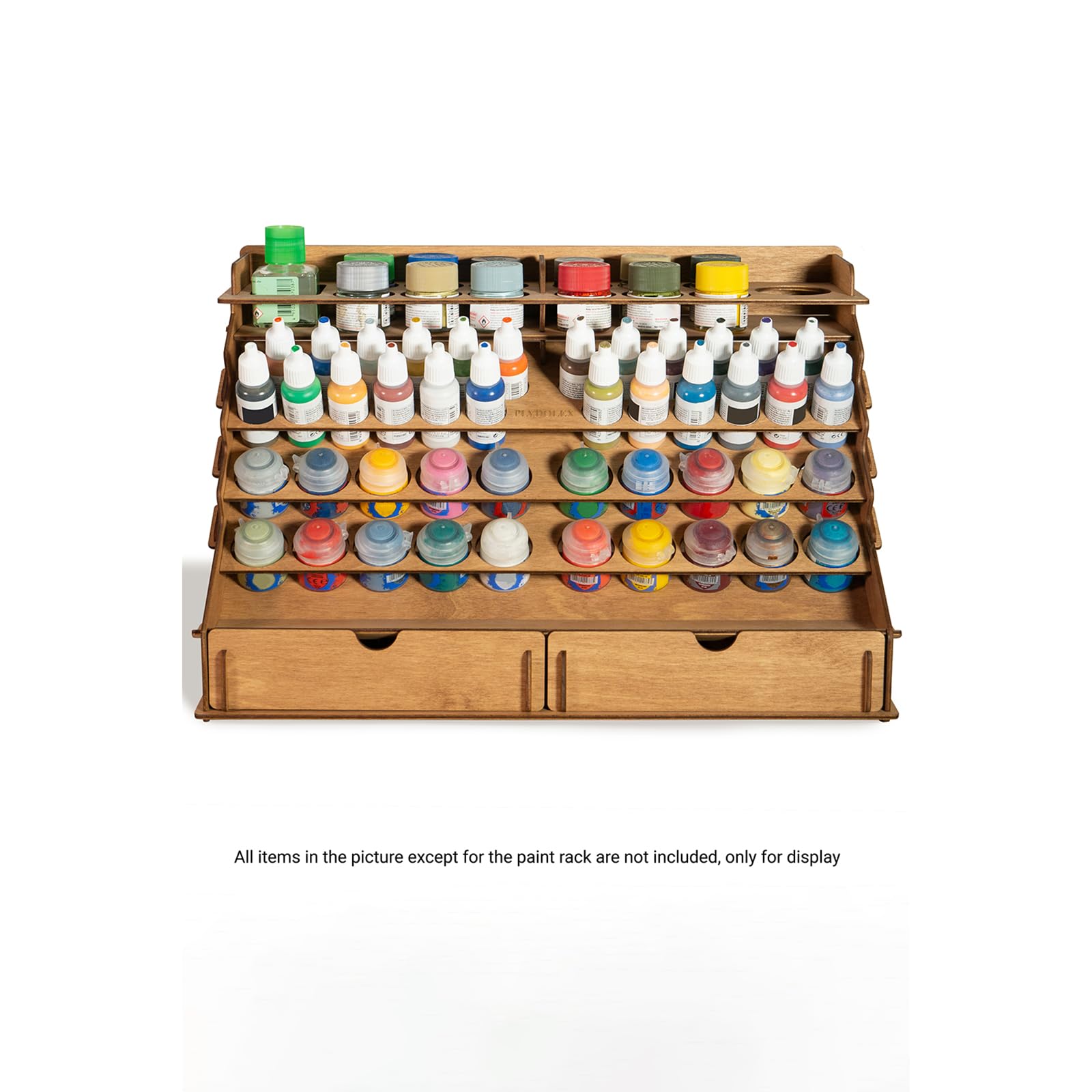 58-Hole Wooden Paint Storage Rack with 4 Mini Stands & Removable Shelf - Craft Paint Organizer for Miniature Paint Bottles - Perfect for Art Studios, DIY Projects & Hobby Paint Storage