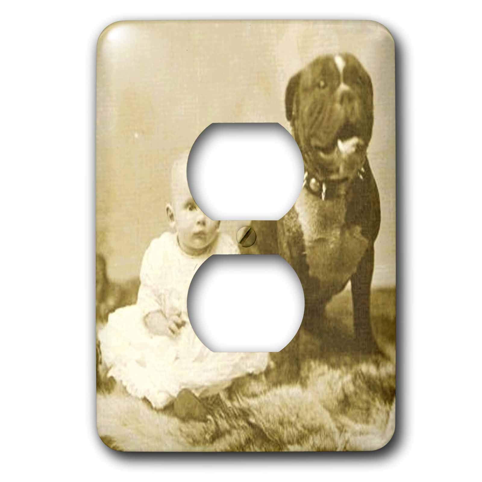 3D Rose Pit Bull with Baby 1892 Outlet Cover - Funny Dog Wall Plate Cover - Decorative Electrical Outlet Cover for Home, Office, Nursery (Great Gift Idea for Dog Lovers) - Perfect for Living Room, Bedroom, or Kids Room Decor