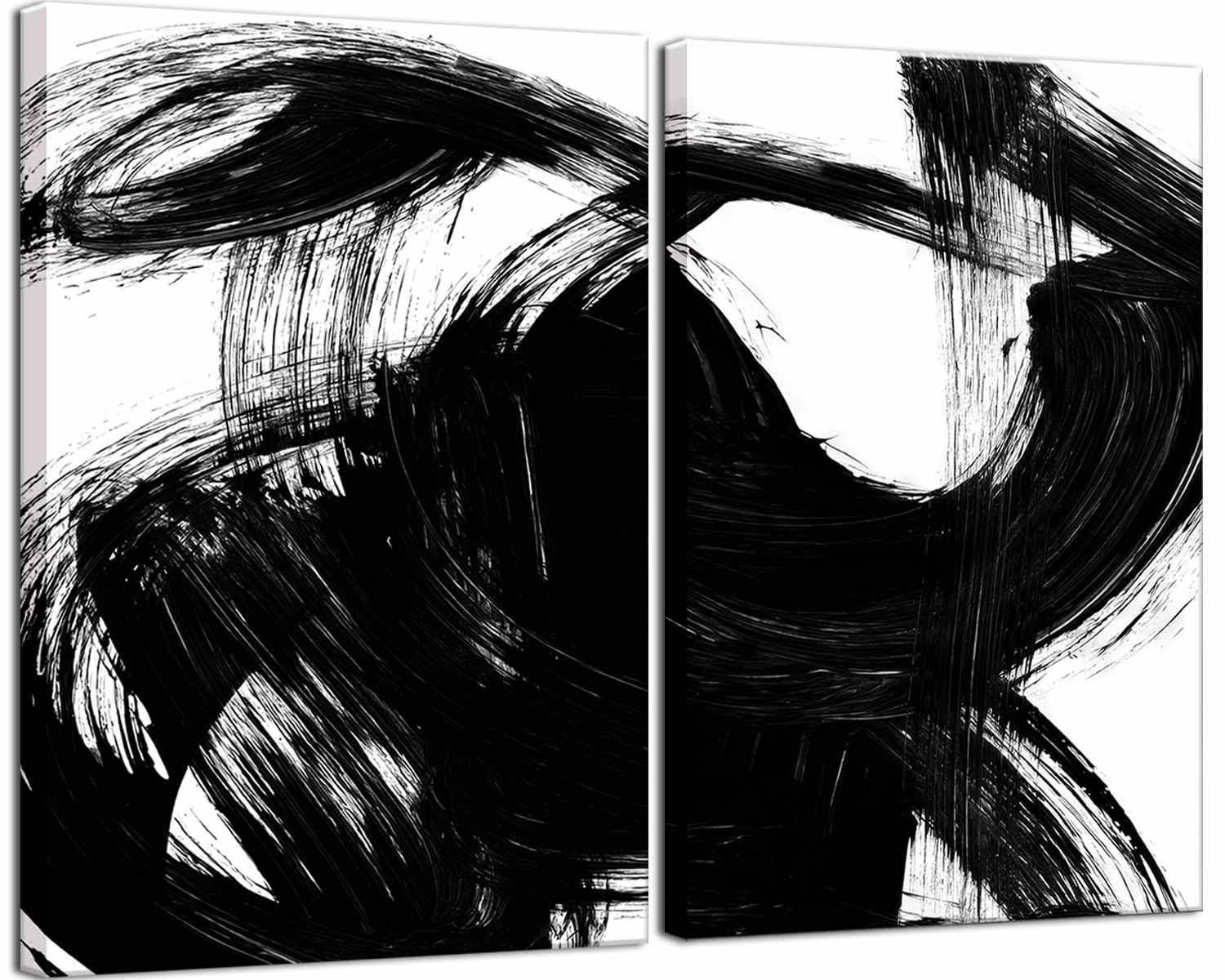 2 Pcs Framed Black and White Abstract Line Canvas Wall Art - Modern Contemporary Paintings for Living Room, Bedroom, Bathroom & Office Decor - 16x24 Inch Set of 2 - Perfect for Home Decoration & Wall Styling