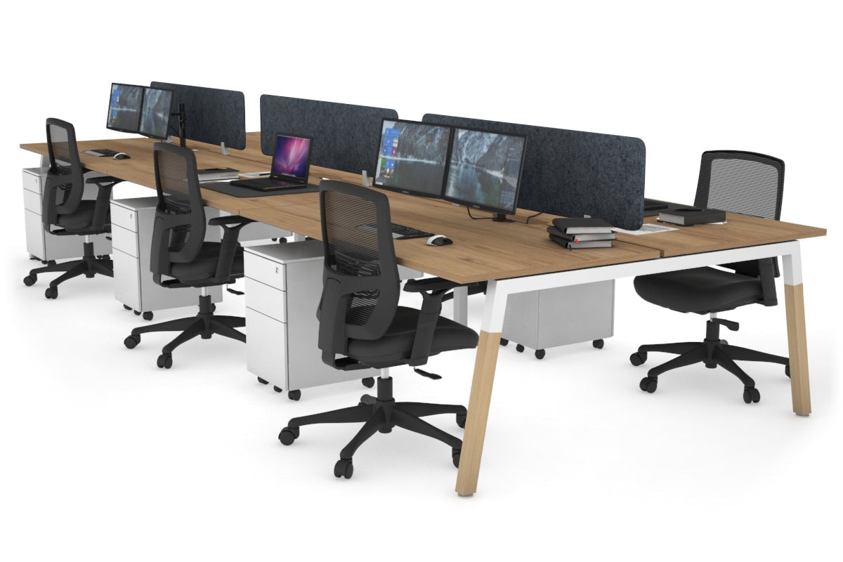 6-Person Office Workstation with Quadro A Legs & Wood Cross Beam - 1800L x 800W with Cable Management Scallop | Ideal for Collaborative Workspaces & Modern Offices