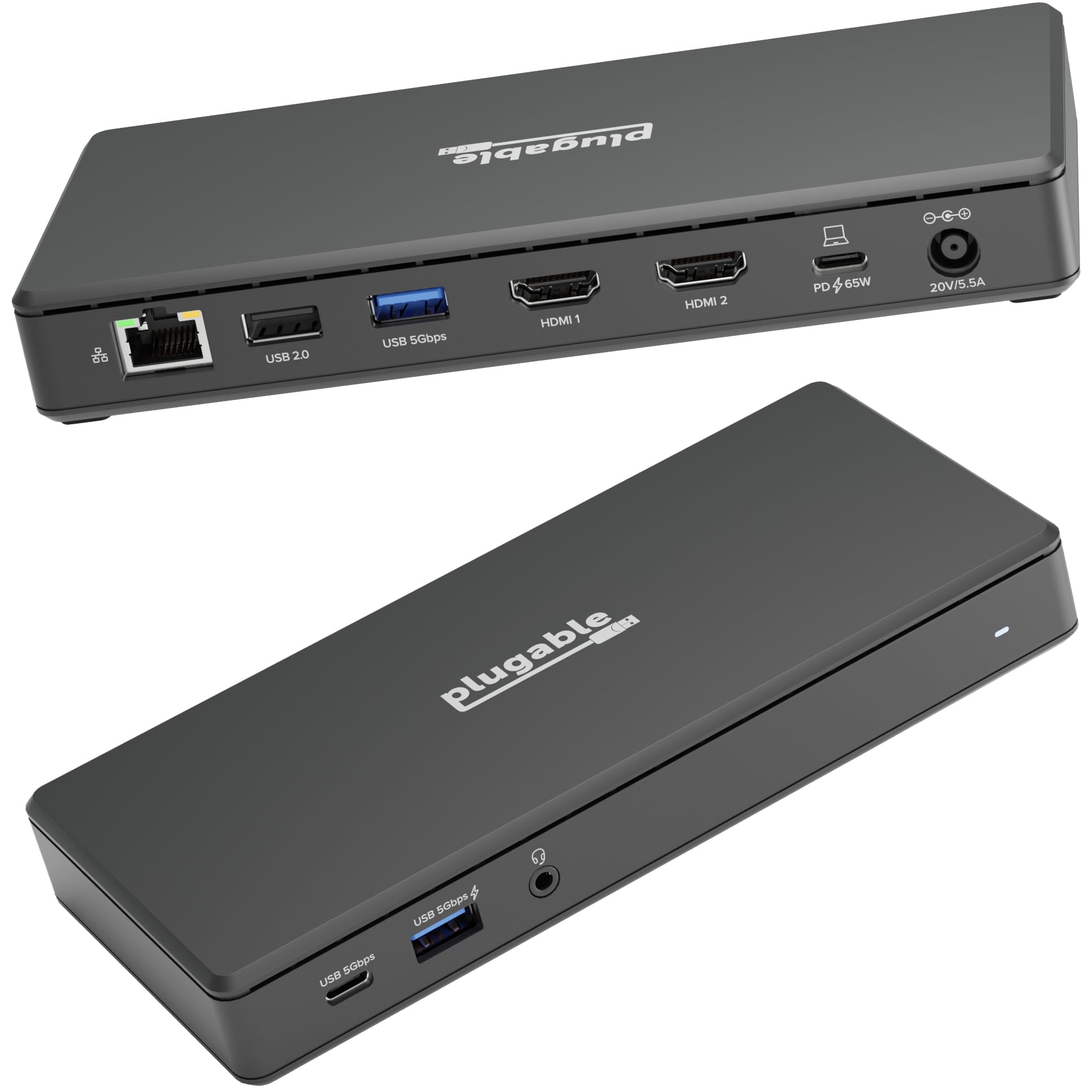 Plugable USB C Docking Station Dual Monitor with 2 HDMI Ports & Power Delivery - 4K UHD for Windows & ChromeOS - 1x USB-C, 3x USB-A, Gigabit Ethernet, Audio Jack - Driverless (UD-MSTH2) - Perfect for Home Office & Remote Work Setup
