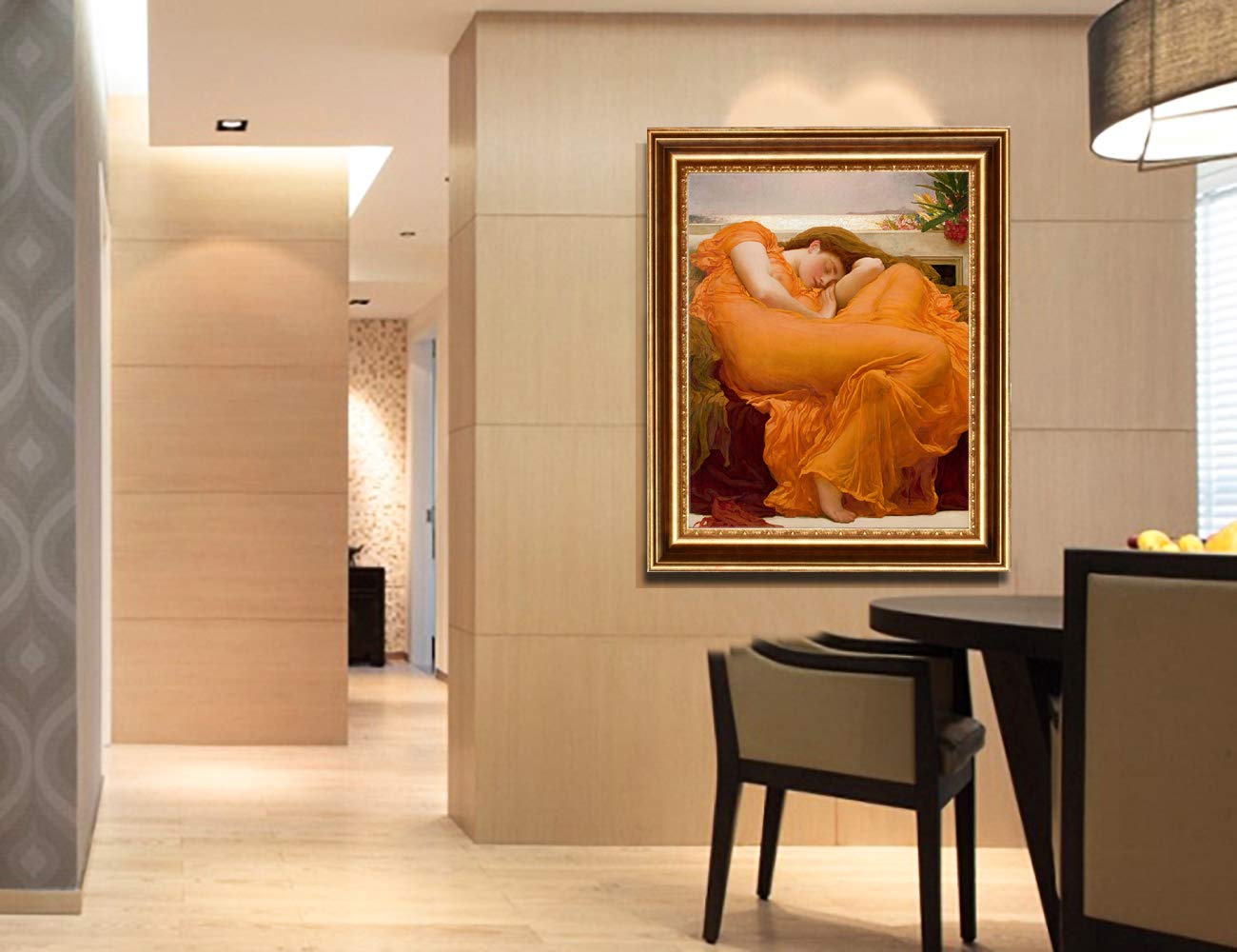 ELITEART Flaming June by Frederic Leighton - Premium Oil Painting Reproduction Giclee Wall Art, Framed Canvas Print (21x25 Inches) - Perfect for Living Room, Bedroom & Office Decor