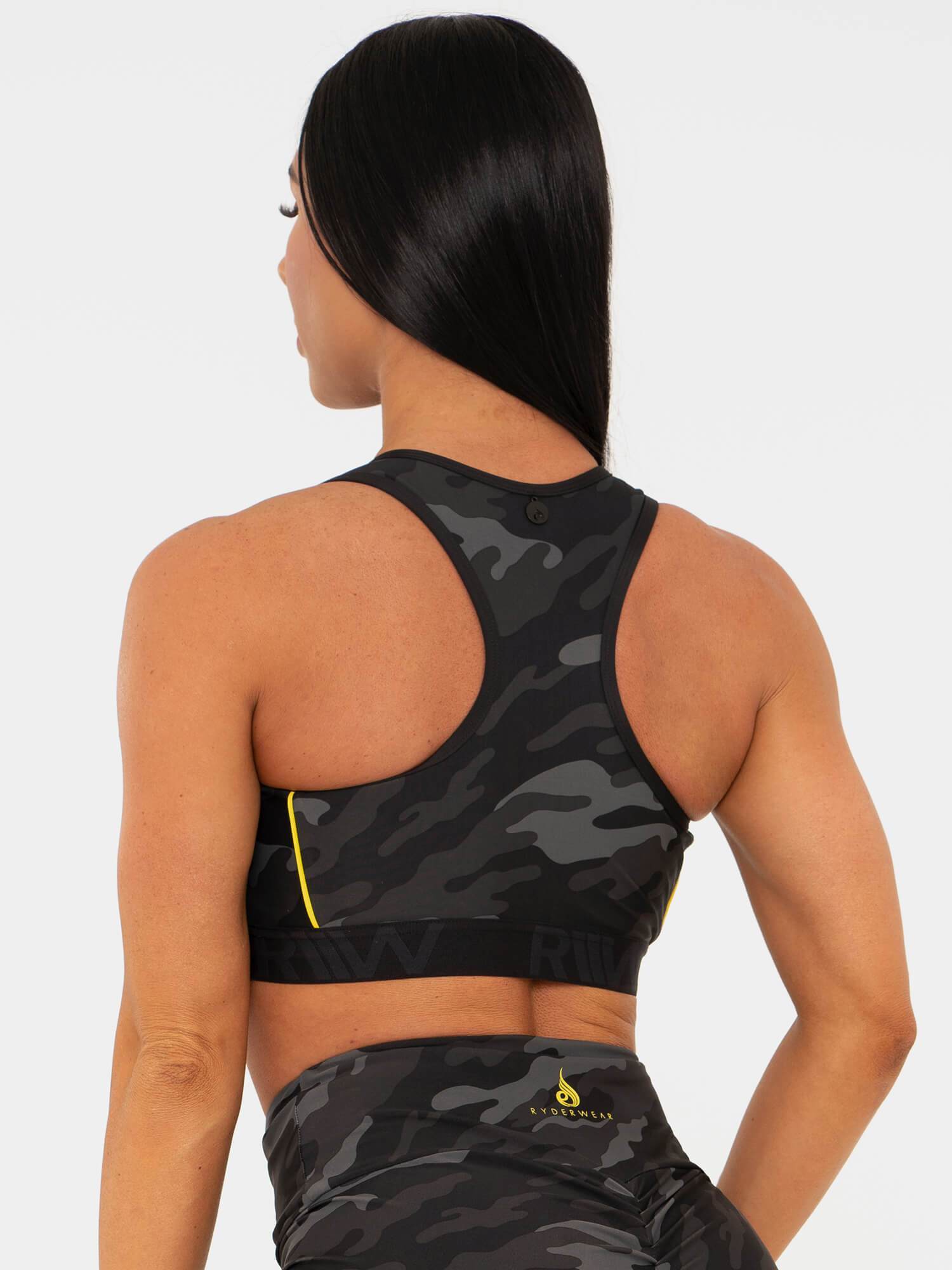 BFCAMO Zip Up Sports Bra for Women - Camouflage Workout Top for Running, Yoga & Gym - Moisture Wicking & Supportive Athletic Shirt