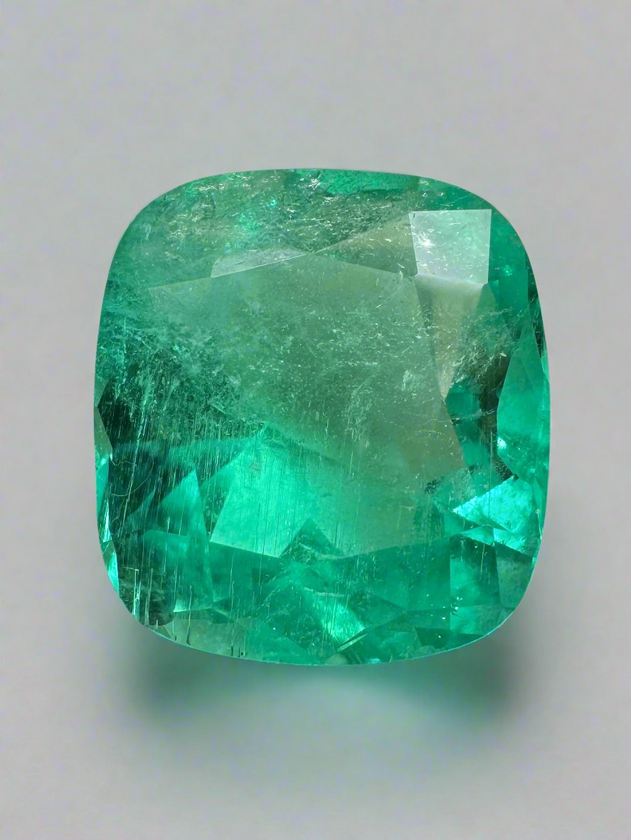 6.65 Carat 12x11.5mm Medium Bluish Green Natural Loose Colombian Emerald Gemstone - Cushion Cut for Jewelry Making, Engagement Rings & Luxury Gifts