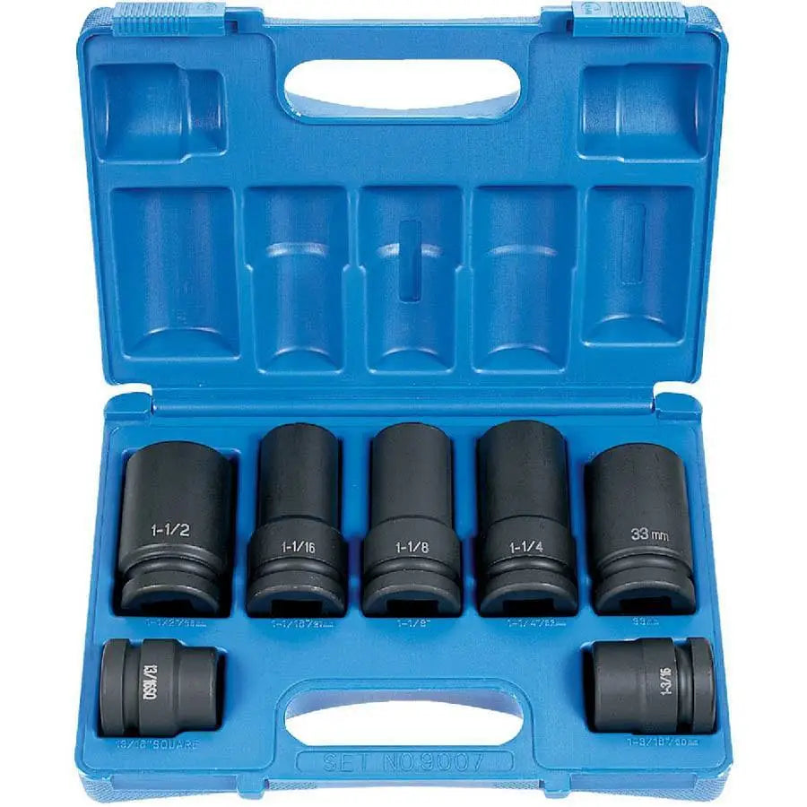 7-Piece 1-Inch Square Drive Impact Truck Wheel Socket Set - Heavy Duty Lug Nut Removal Kit for Pickup Trucks, SUVs & Commercial Vehicles - Perfect for Auto Repair Shops & DIY Mechanics