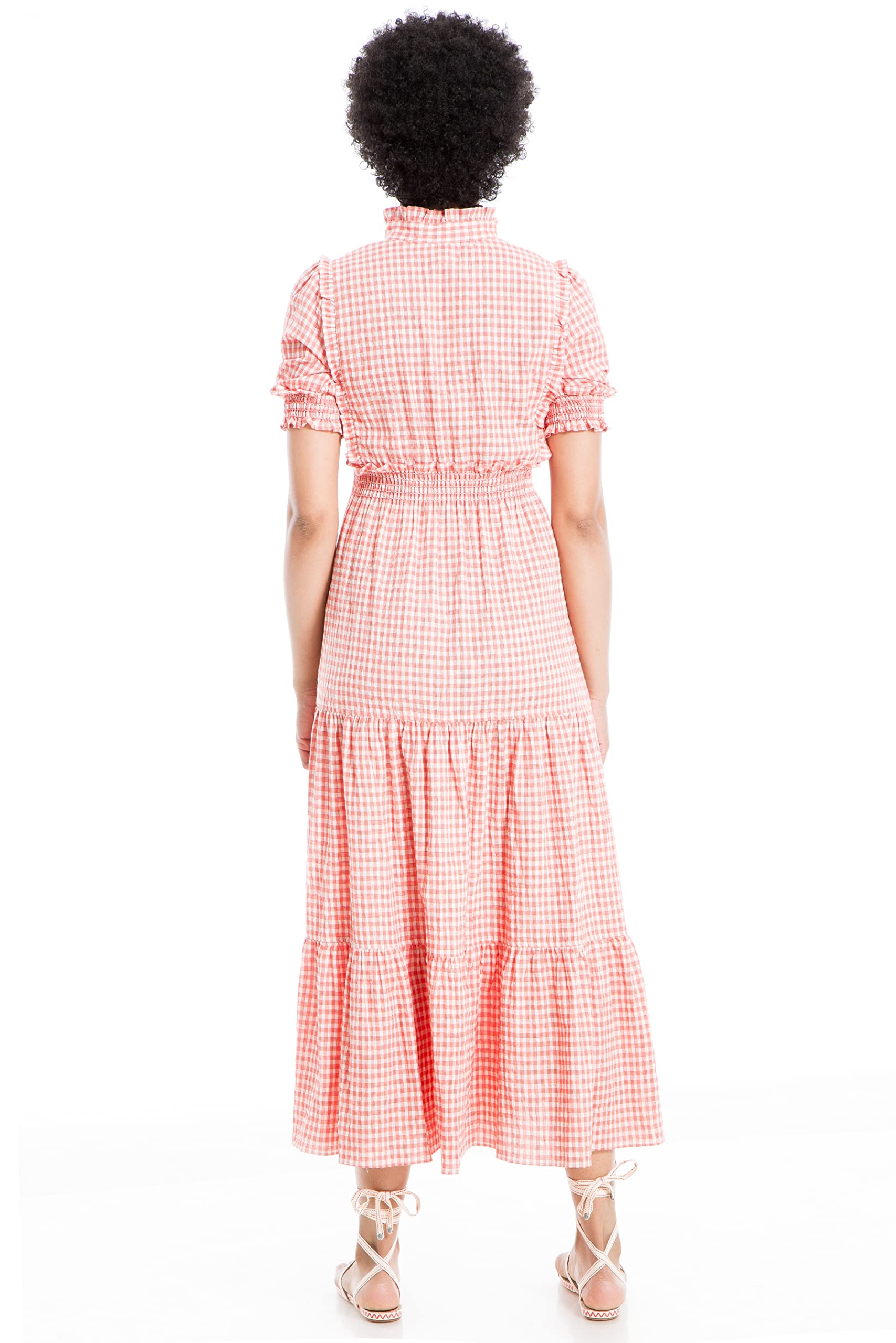 Max Studio Women's Plaid Smocked Tiered Maxi Dress - Flowy Long Summer Dress for Beach, Vacation & Casual Wear