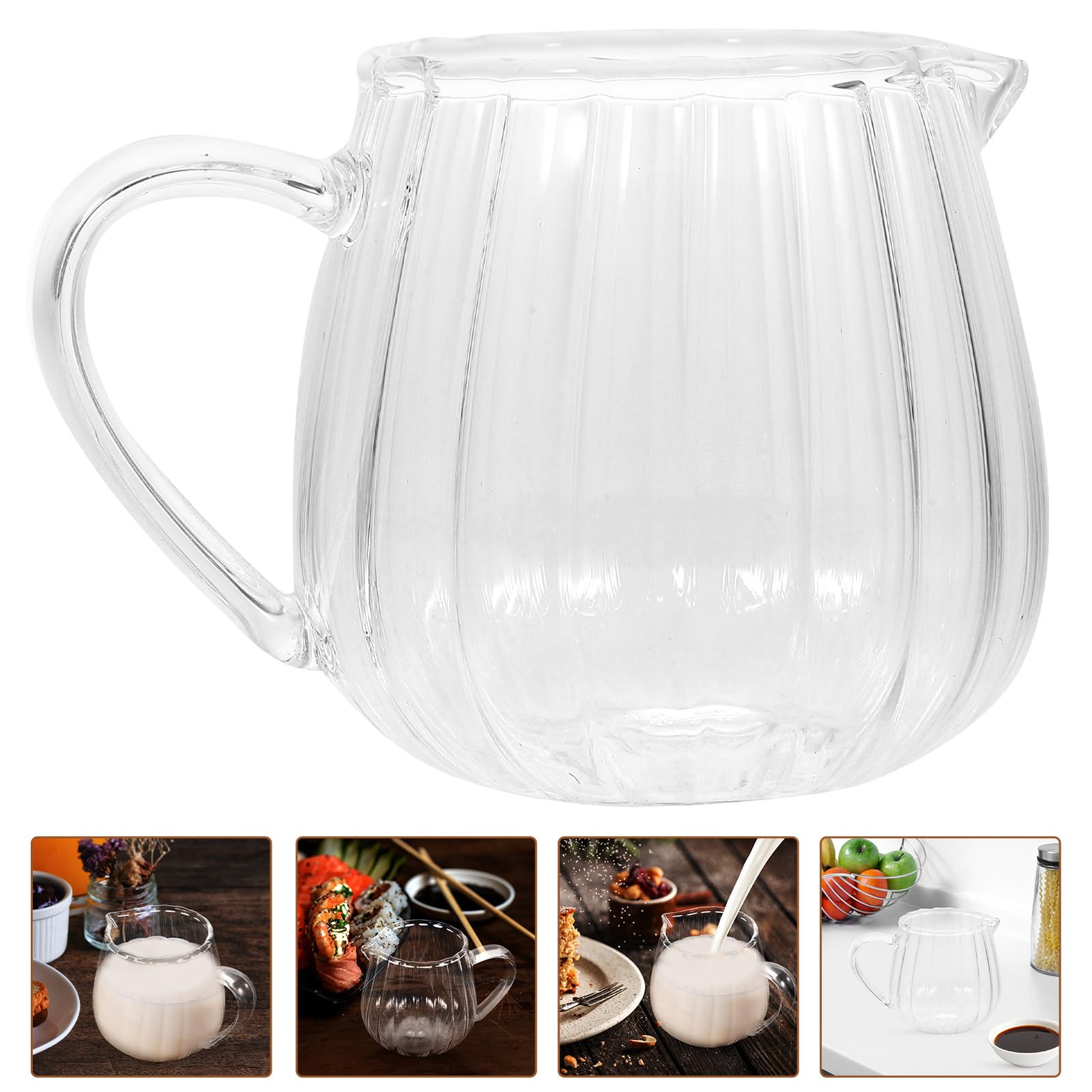 Elegant Wave-Shaped Crystal Glass Creamer Pitcher with Handle - 155ml/5oz Kitchen Milk Jug for Coffee, Tea, Sauce & Cream Serving | Perfect for Breakfast, Afternoon Tea & Entertaining Guests