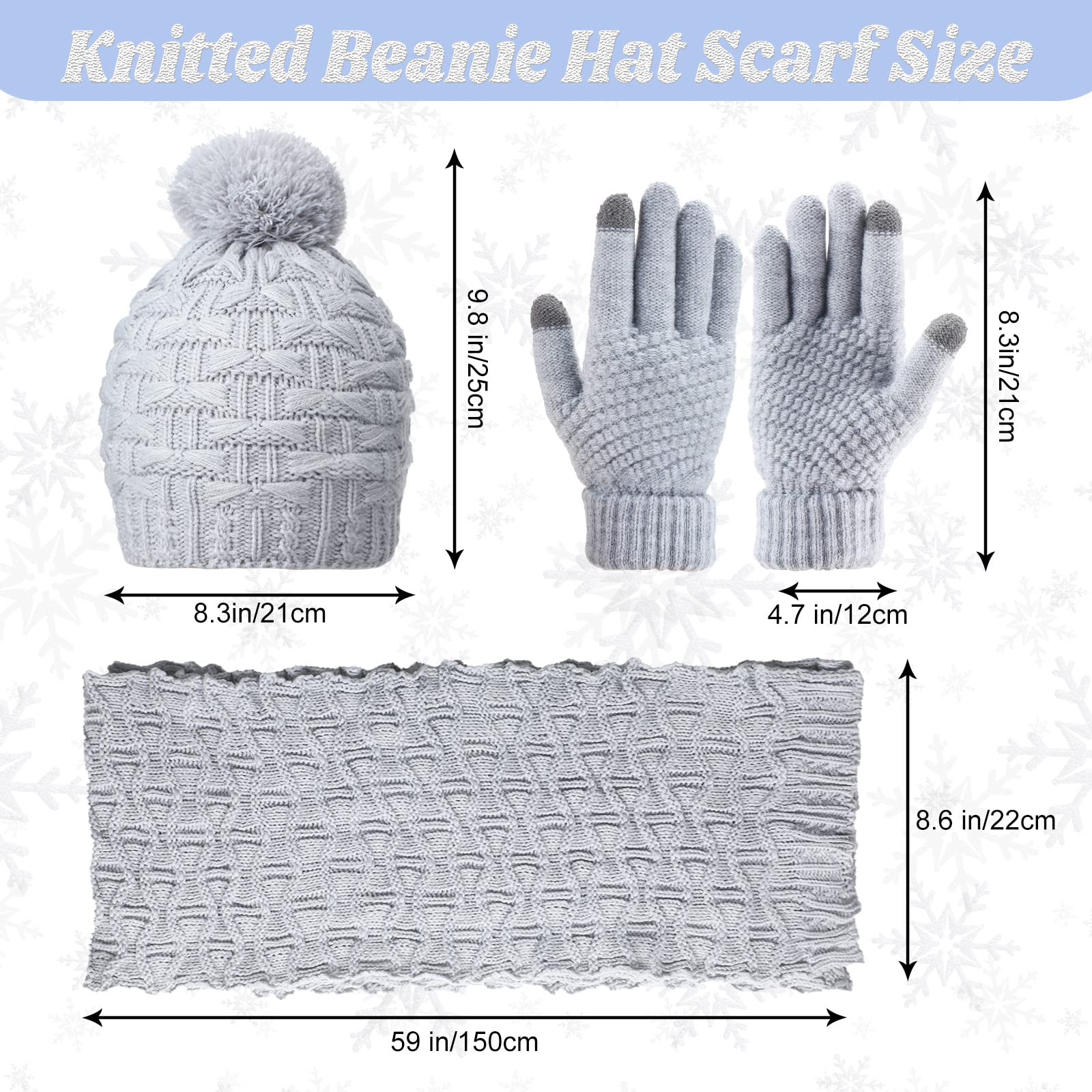 Women's Winter Hat Scarf Gloves Set - Knit Beanie with Ear Covers & Warm Scarf - Soft Cold Weather Accessories for Outdoor Activities, Skiing, and Snowboarding