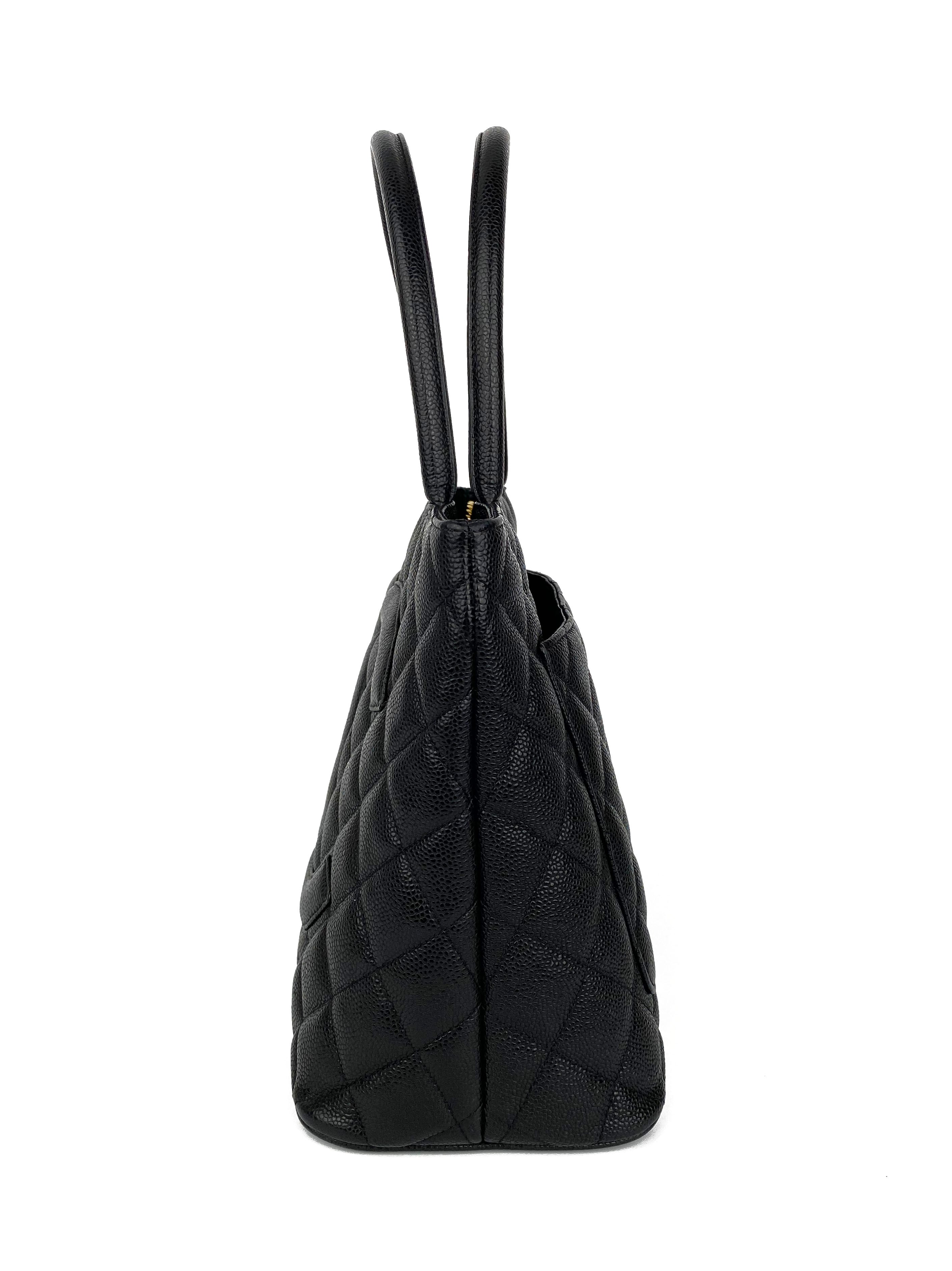 Chanel Black Medallion Tote Bag for Women - Luxury Leather Shoulder Bag - Perfect for Work, Travel & Everyday Use