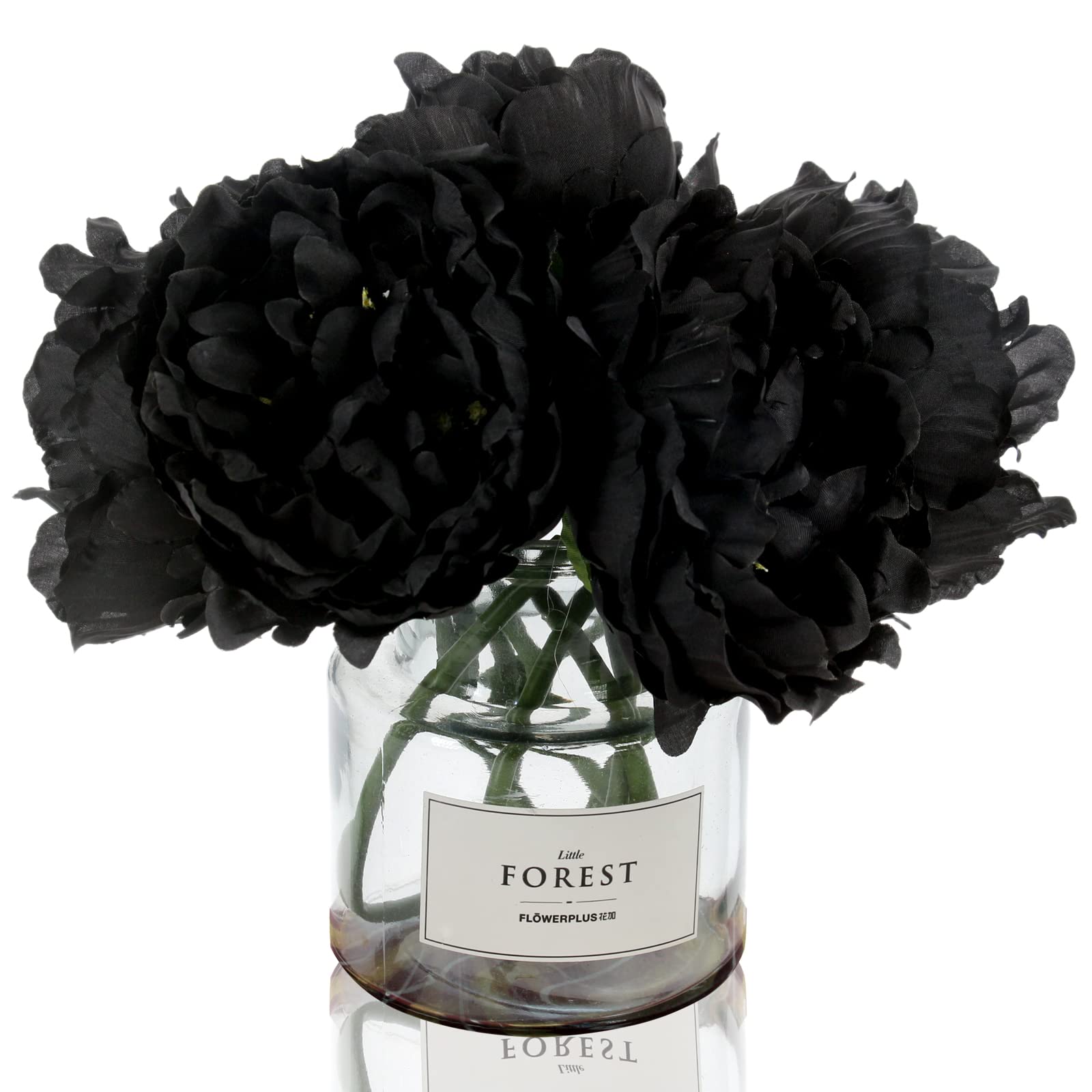 Tinsow 5-Pack Artificial Black Peony Flowers - Realistic Faux Silk Peonies for Home Decor, Halloween Party, Wedding Bouquets & Table Centerpieces (Black, 5 Pcs)