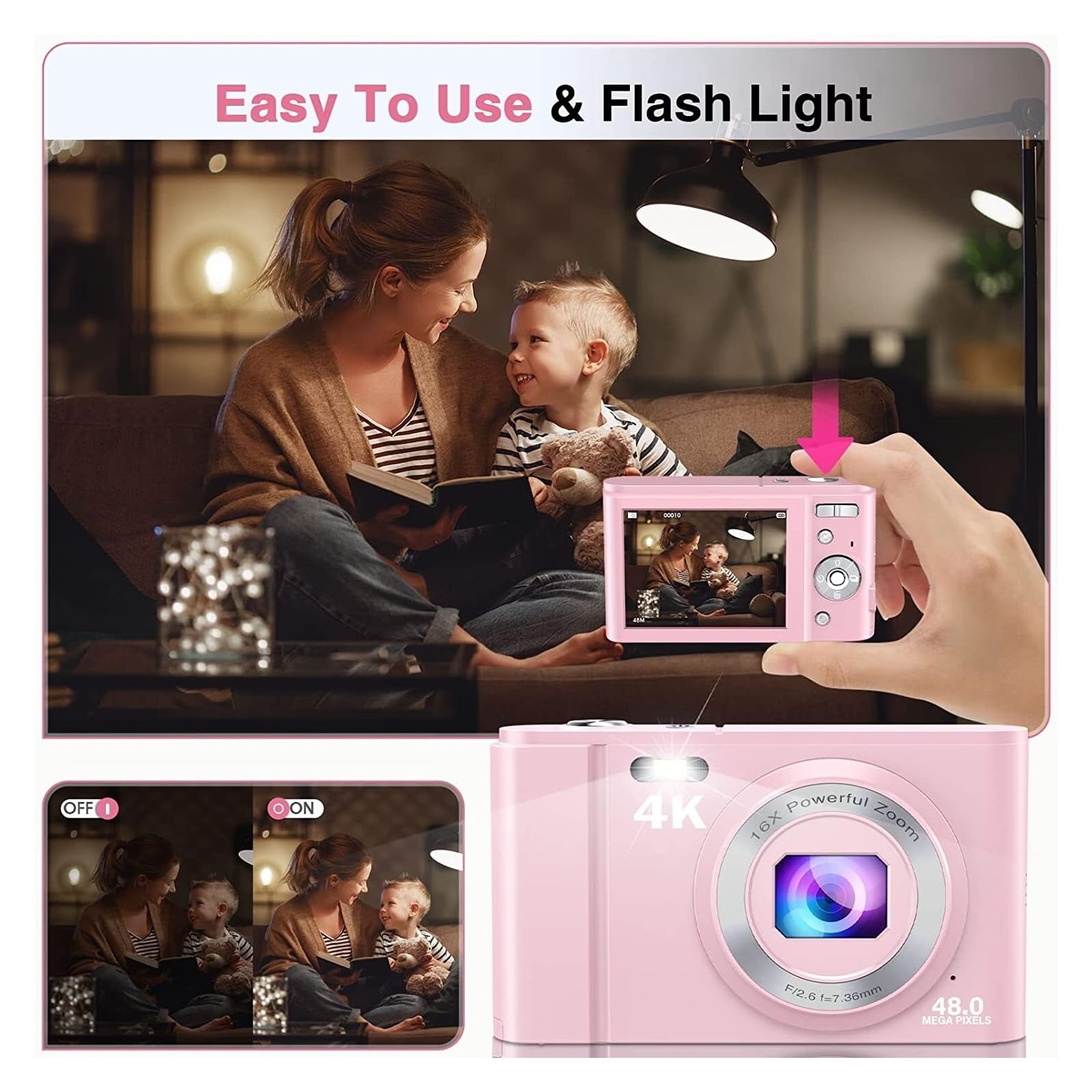 48MP Mini Kids Camera with 16X Digital Zoom - Portable Electronic Vlogging Camera for Children | Perfect for Travel, Birthday Gifts & Photography Learning