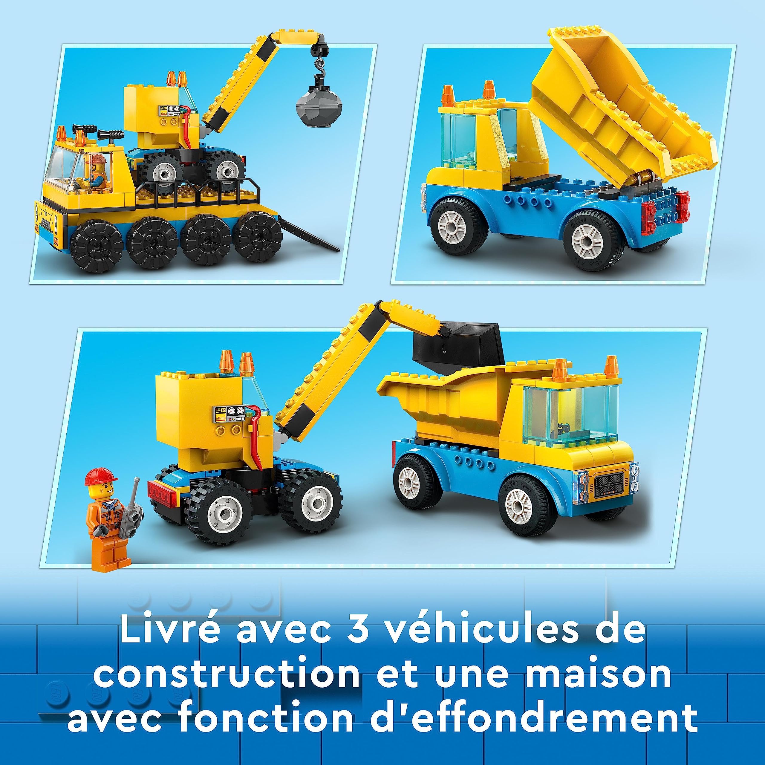 LEGO 60391 City Construction Trucks & Demolition Ball Crane Toy Set with Excavator, Dump Truck & Transport Vehicle - Educational Building Blocks for Kids Ages 4+ - Perfect for Creative Play & STEM Learning at Home or School