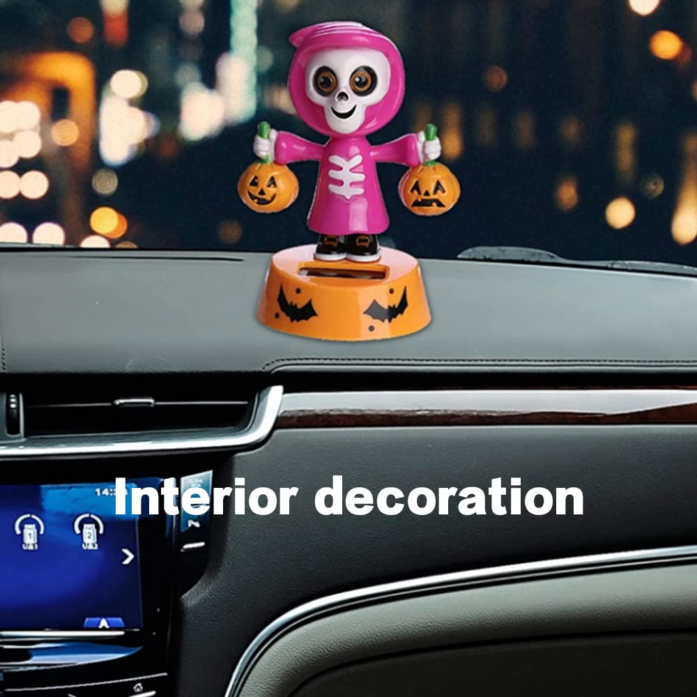 Solar Powered Dancing Skeleton Pumpkin Figurine - Halloween Car & Office Desk Decor - Fun Animated Solar Dancing Figure for Home, Garden, Party Decoration