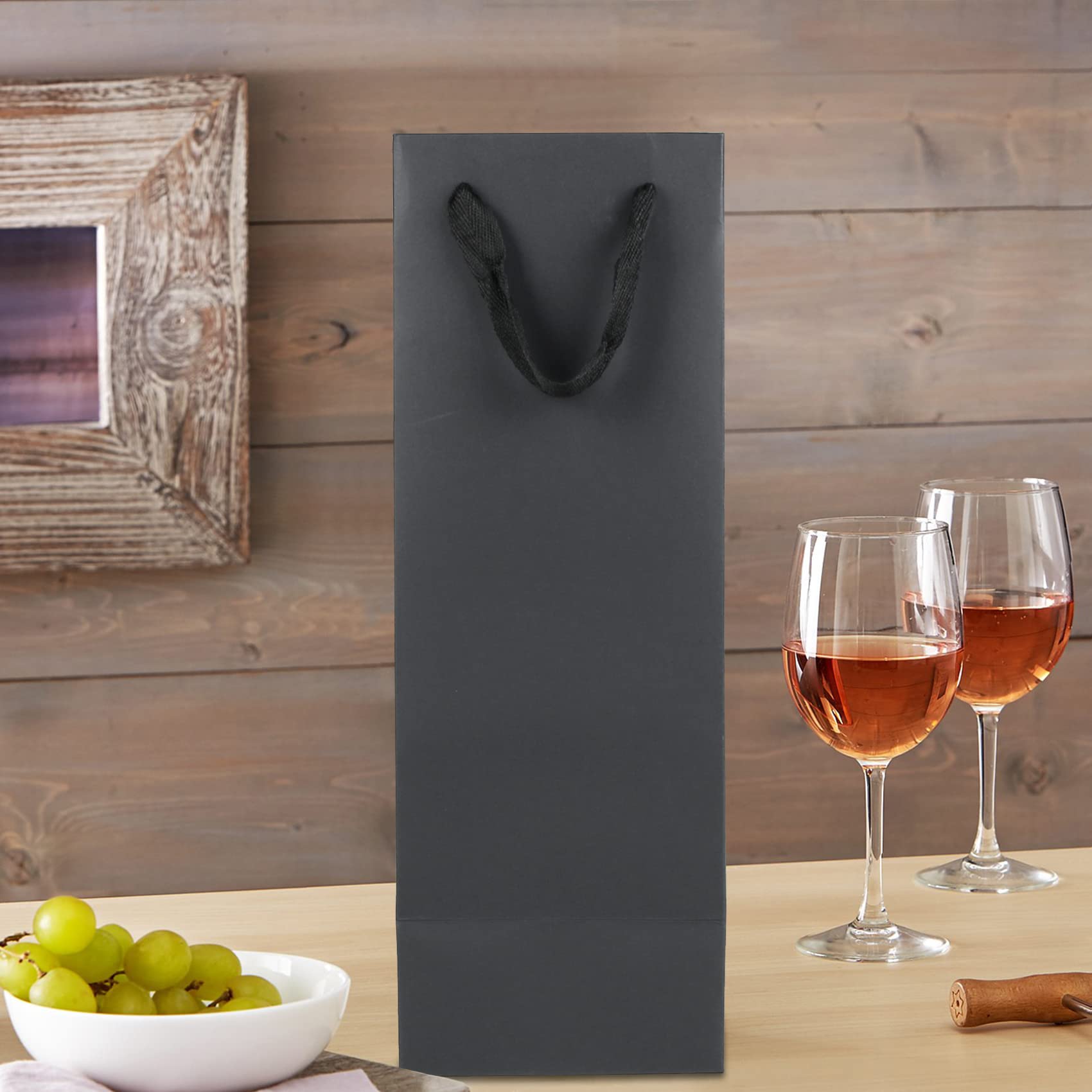 20 Pack Black Wine Gift Bags with Handles - 6x5x15 Inch Bulk Kraft Paper Bottle Bags for Champagne, Liquor & Alcohol Gifts - Perfect for Weddings, Parties & Holiday Presents