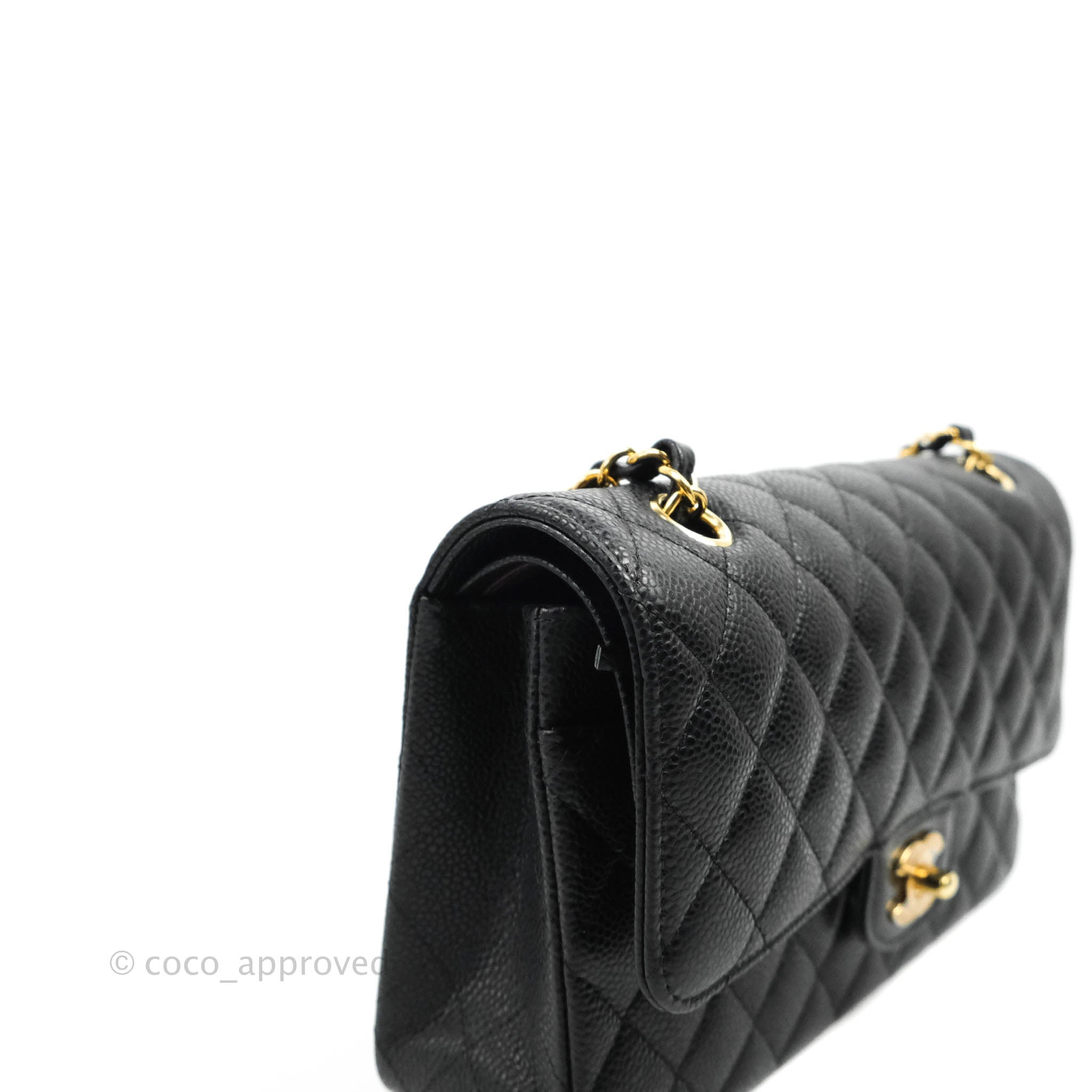 Chanel Classic Medium Double Flap Bag in Black Caviar Leather with Gold Hardware - Luxury Designer Handbag for Women, Perfect for Work, Evening Events & Everyday Use