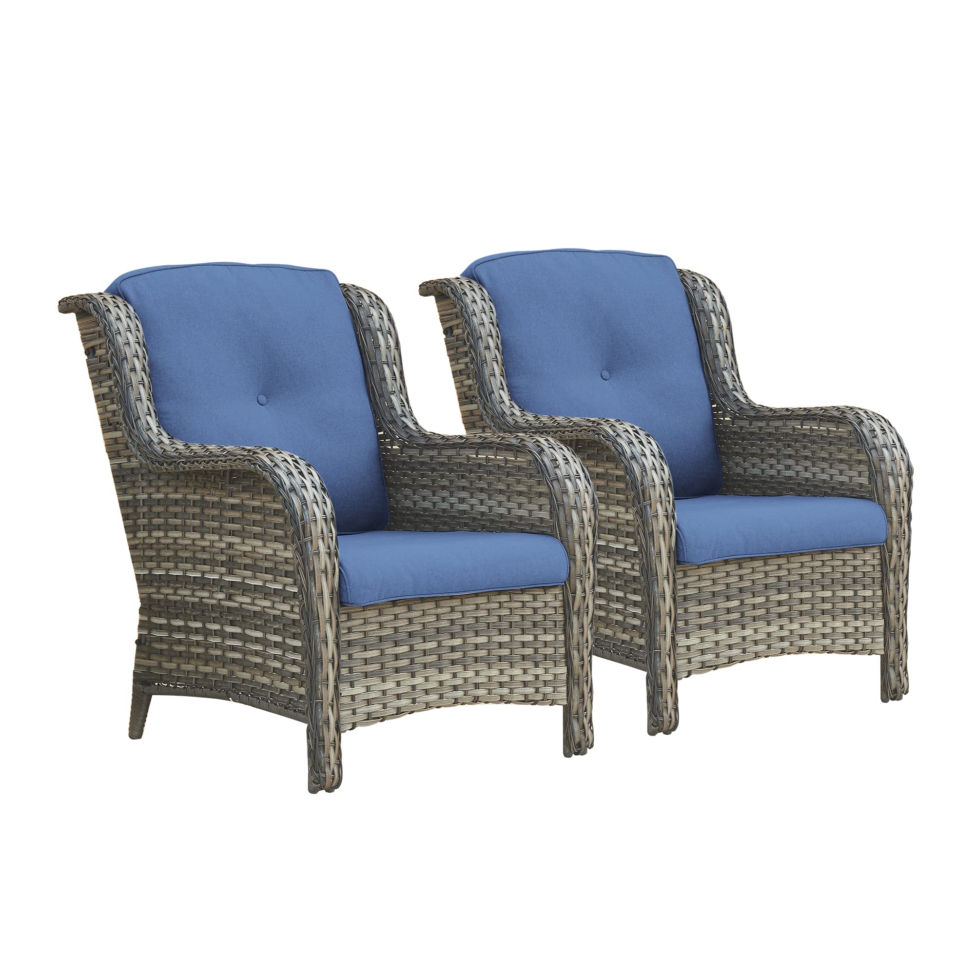 Outdoor Wicker Patio Chairs - Rattan Dining Chairs with High Back & Deep Seating for Porch, Garden & Poolside (Mixed Grey/Blue) | Perfect for Relaxing, Entertaining & Outdoor Dining