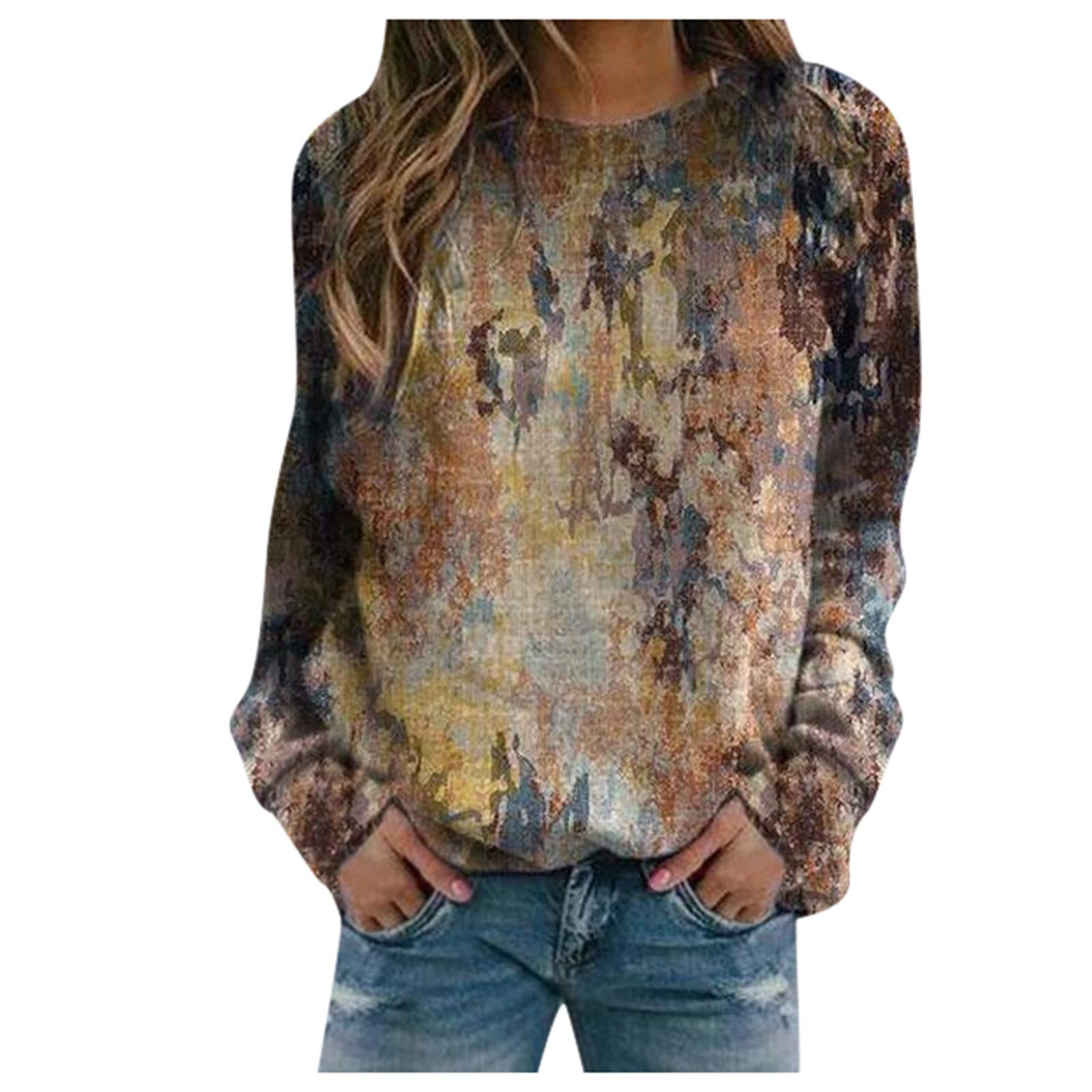 FABIURT Women's Summer Graphic Tunic Top - Long Sleeve Casual Loose Fit Blouse Shirt for Plus Size - Yellow | Beach Cover-Up, Vacation Outfit, Boho Chic Style