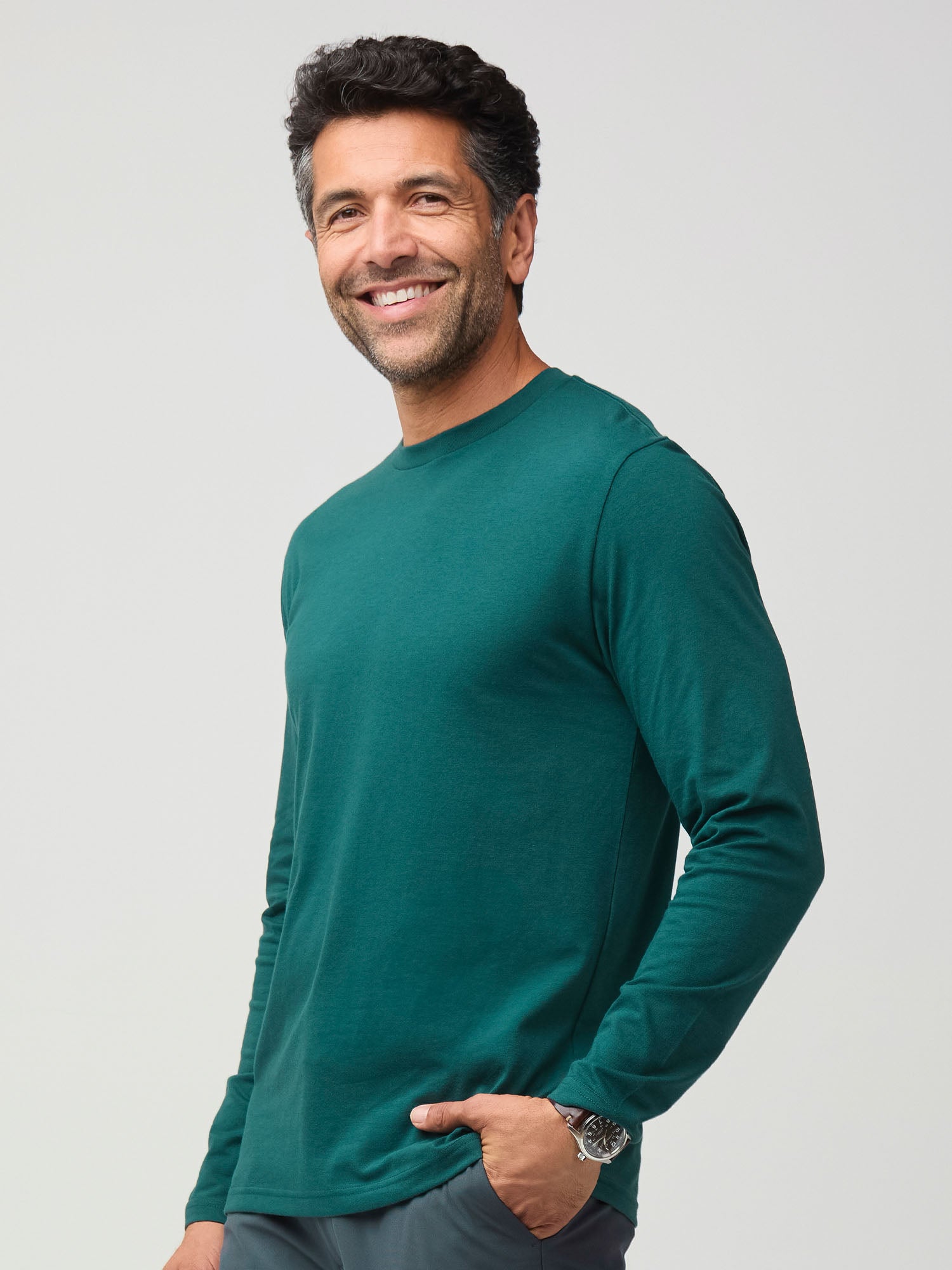 Dark Emerald Green Long Sleeve Crew Neck T-Shirt for Women | Soft Cotton Casual Top | Perfect for Work, Travel & Everyday Wear