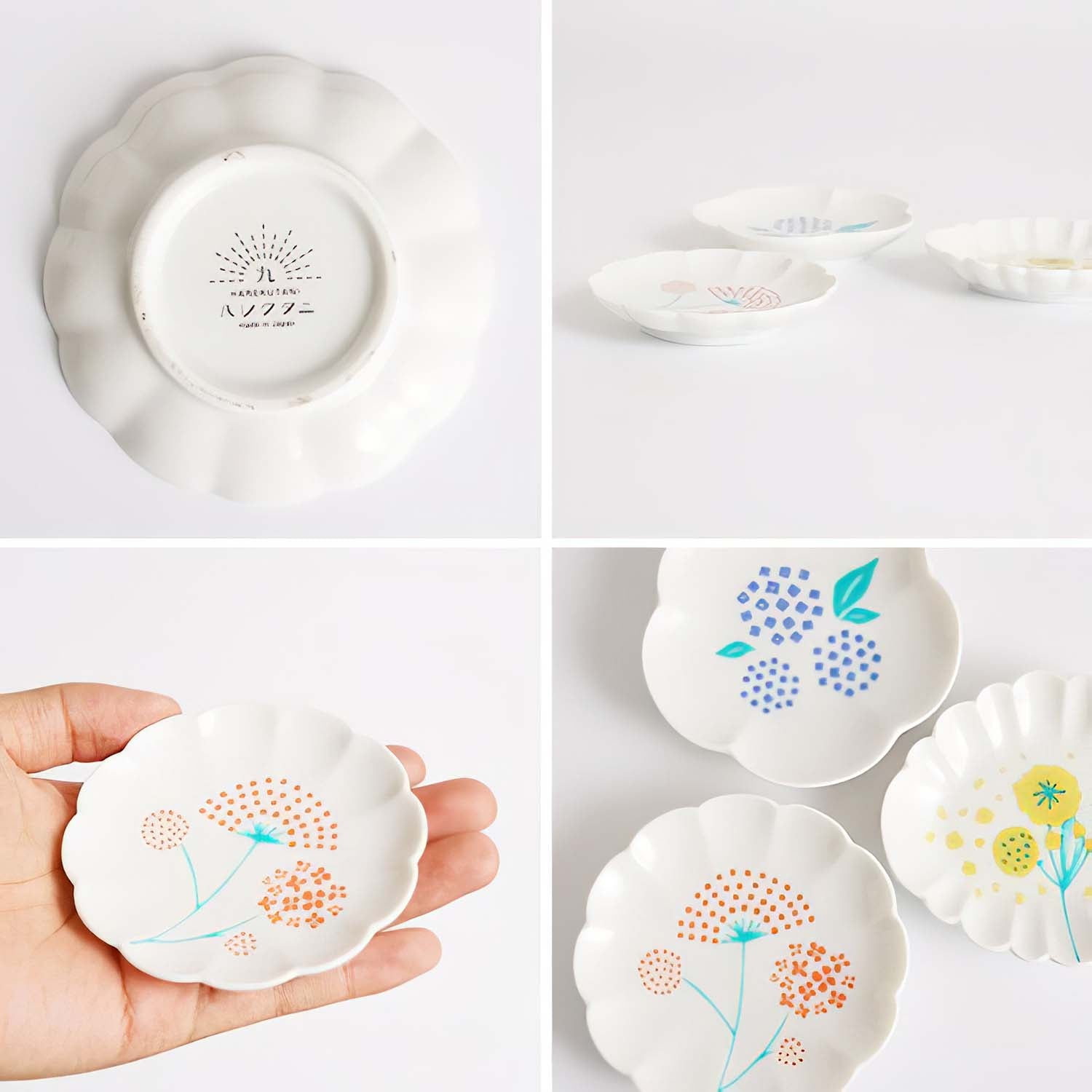 Harekutani Porcelain Flower Small Plate Set - Elegant Japanese Style Appetizer Dishes for Dessert, Sushi & Tea Ceremony (Set of 3) - Perfect for Home Dining, Party Serving & Gift Giving