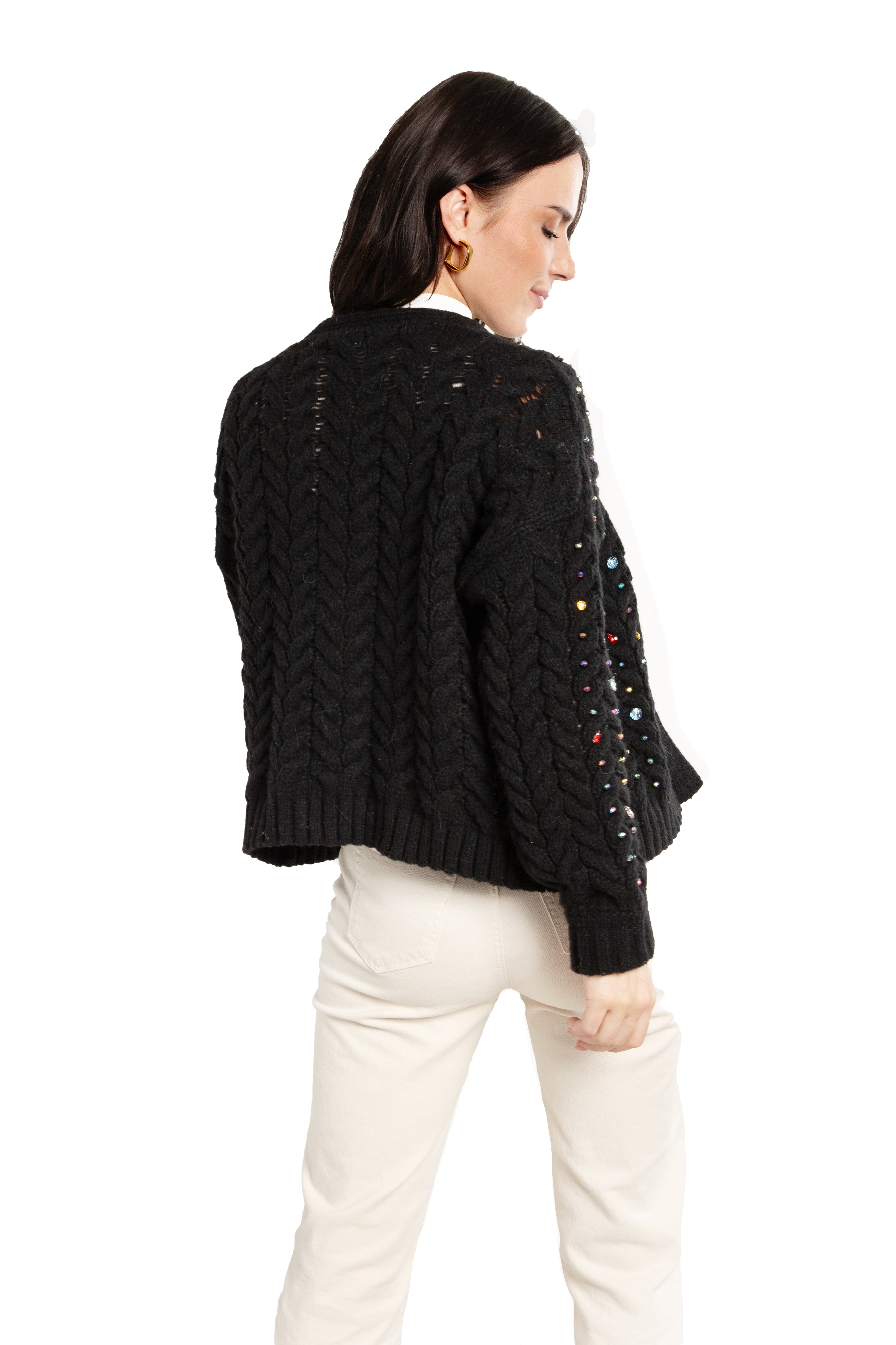 Elegant Cable Knit Cardigan with Gemstone Pattern - Cozy Winter Sweater for Women | Perfect for Office, Date Night & Casual Outfits