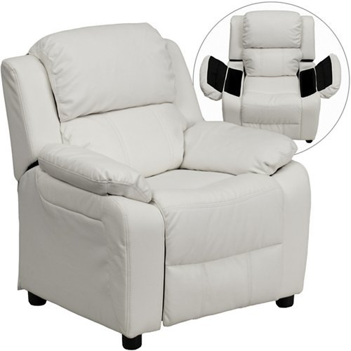 Flash Furniture Charlie Deluxe Padded Contemporary Avocado Microfiber Kids Recliner with Storage Arms - Comfortable Children's Chair for Reading, Gaming & Relaxing in Bedroom or Playroom
