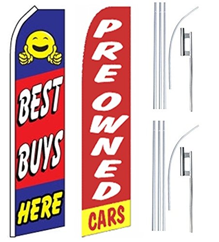 2 Pack Car Auto Dealer Swooper Flutter Feather Flags with Poles - Premium Quality Used Vehicle Advertising - Perfect for Car Dealerships, Auto Shows & Outdoor Sales Events