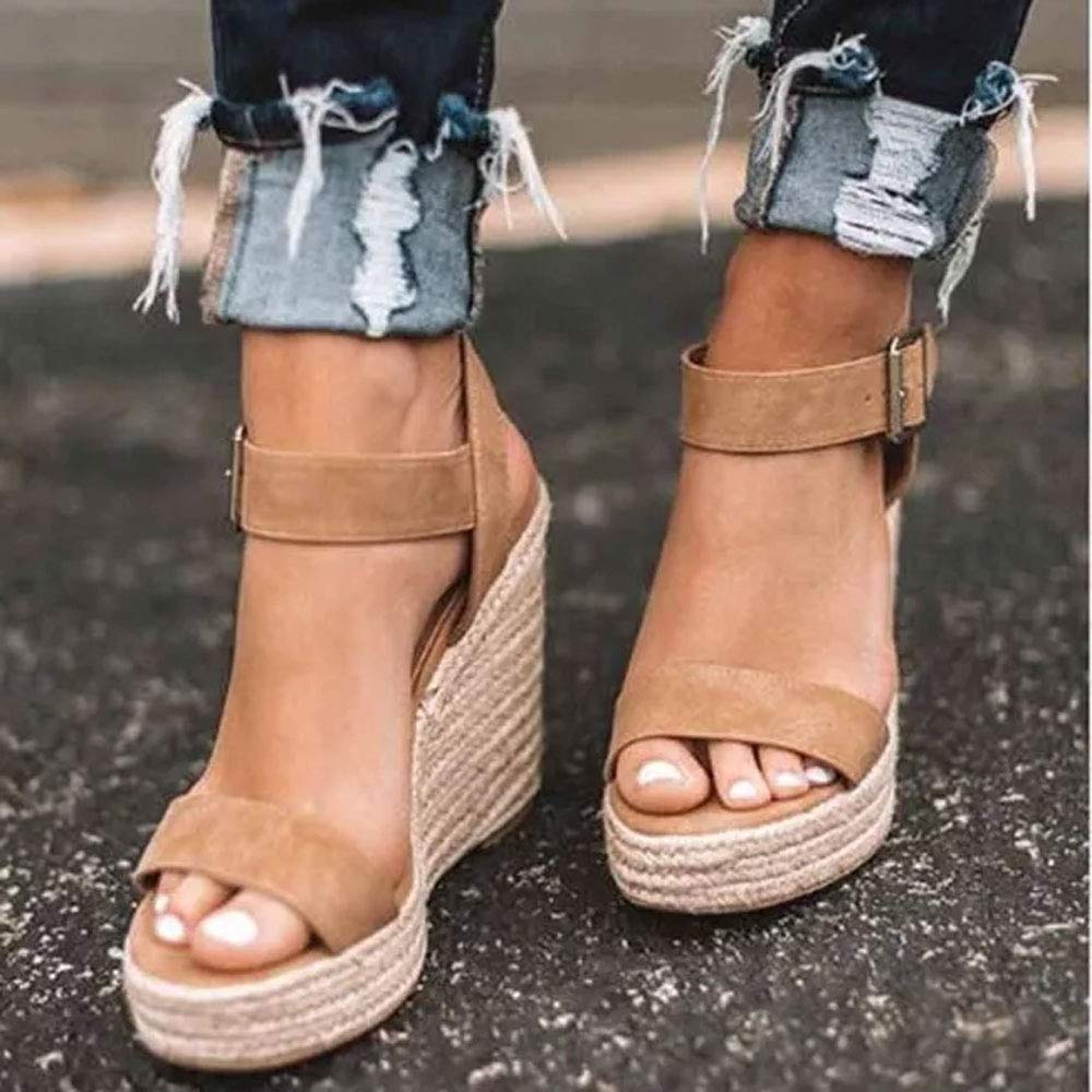 Women's Platform Wedge Sandals with Ankle Strap - Open Toe Summer Casual Straw Woven Shoes for Beach, Vacation & Everyday Wear