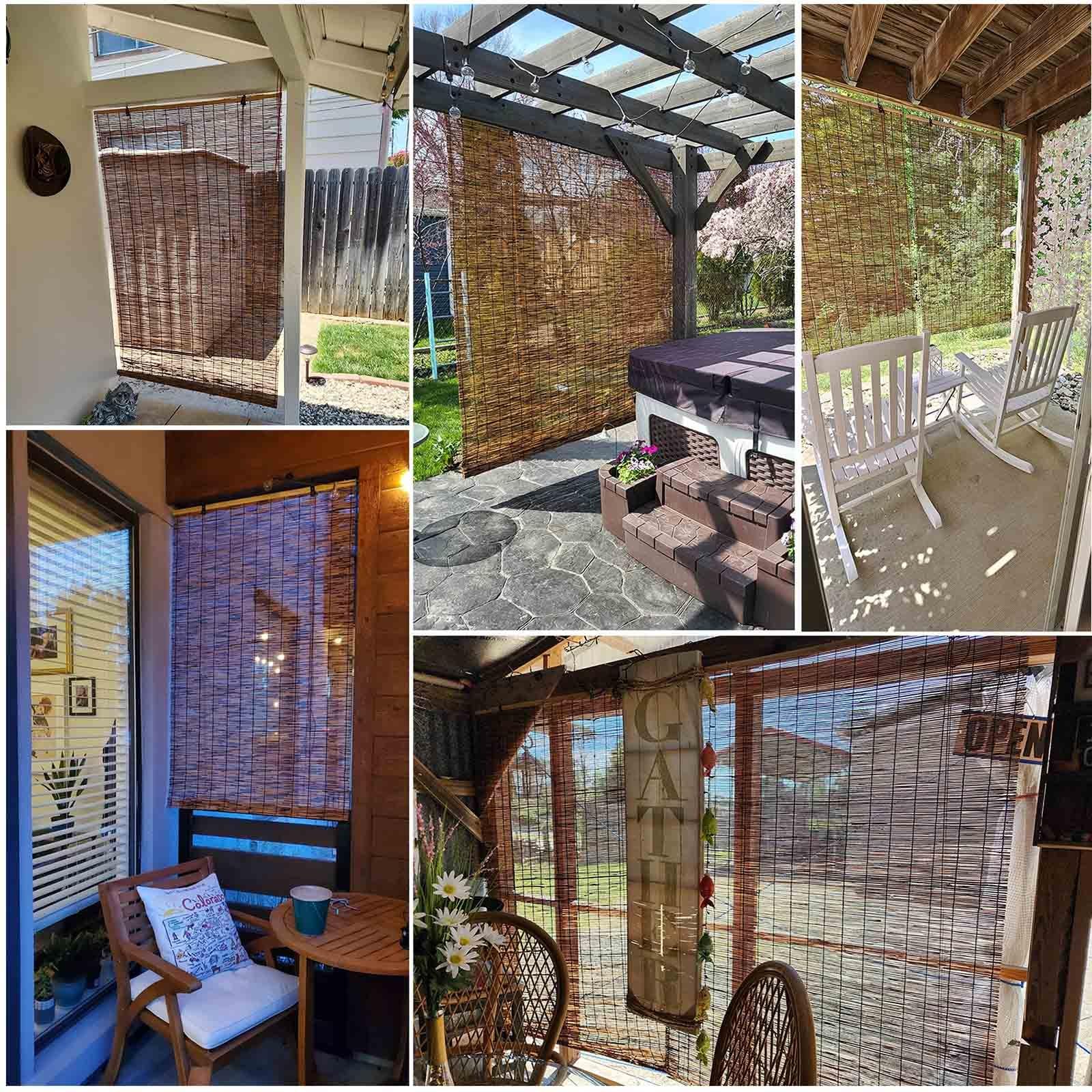 Premium Bamboo Patio Shades Roll Up - Outdoor Thermal Insulated Blackout Reed Blinds for Sun Protection & Privacy - Multiple Sizes (24
