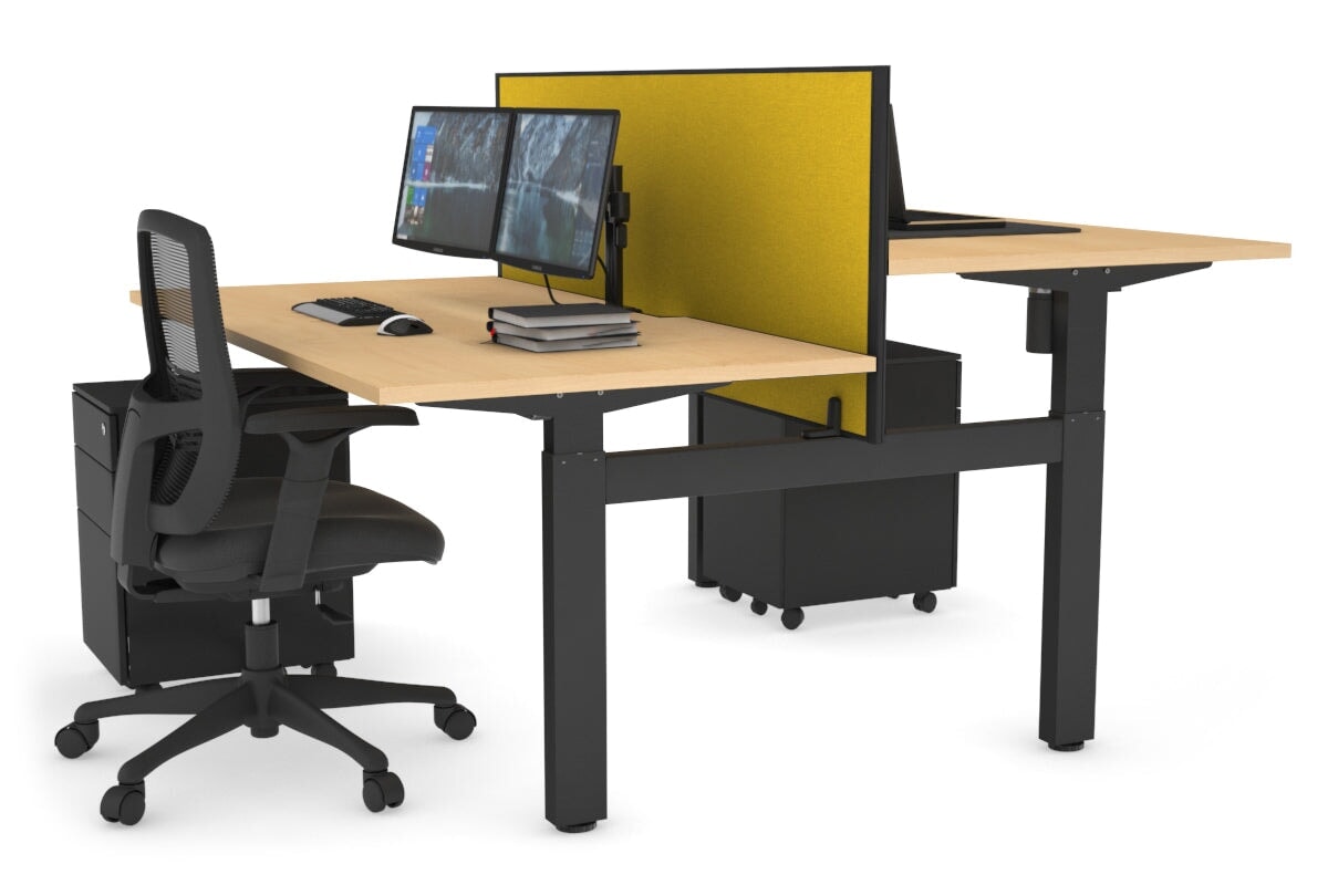 Adjustable 2-Person H Bench Workstation with Black Frame - 1400L x 800W, Cable Management Scallop | Perfect for Office, Home Workspace & Collaborative Environments