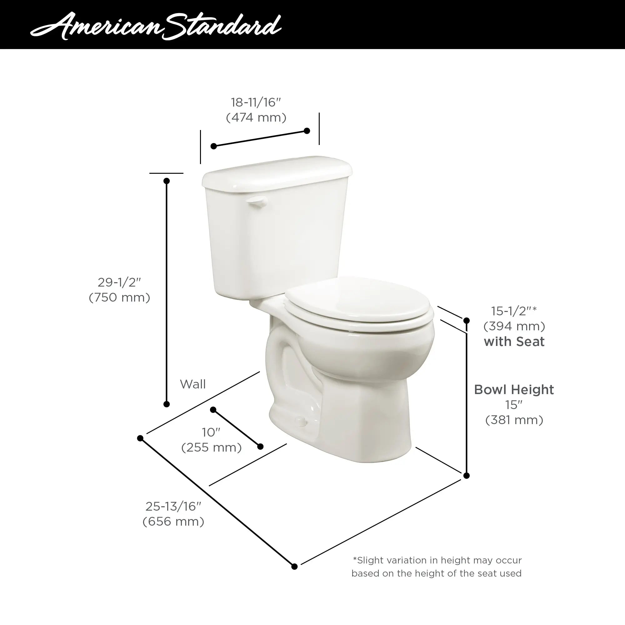Colony® Two-Piece 1.6 GPF/6.0 LPF Standard Height Round Front Toilet - 10 Inch Rough-In (Seat Not Included) for Bathroom & Powder Room Renovations