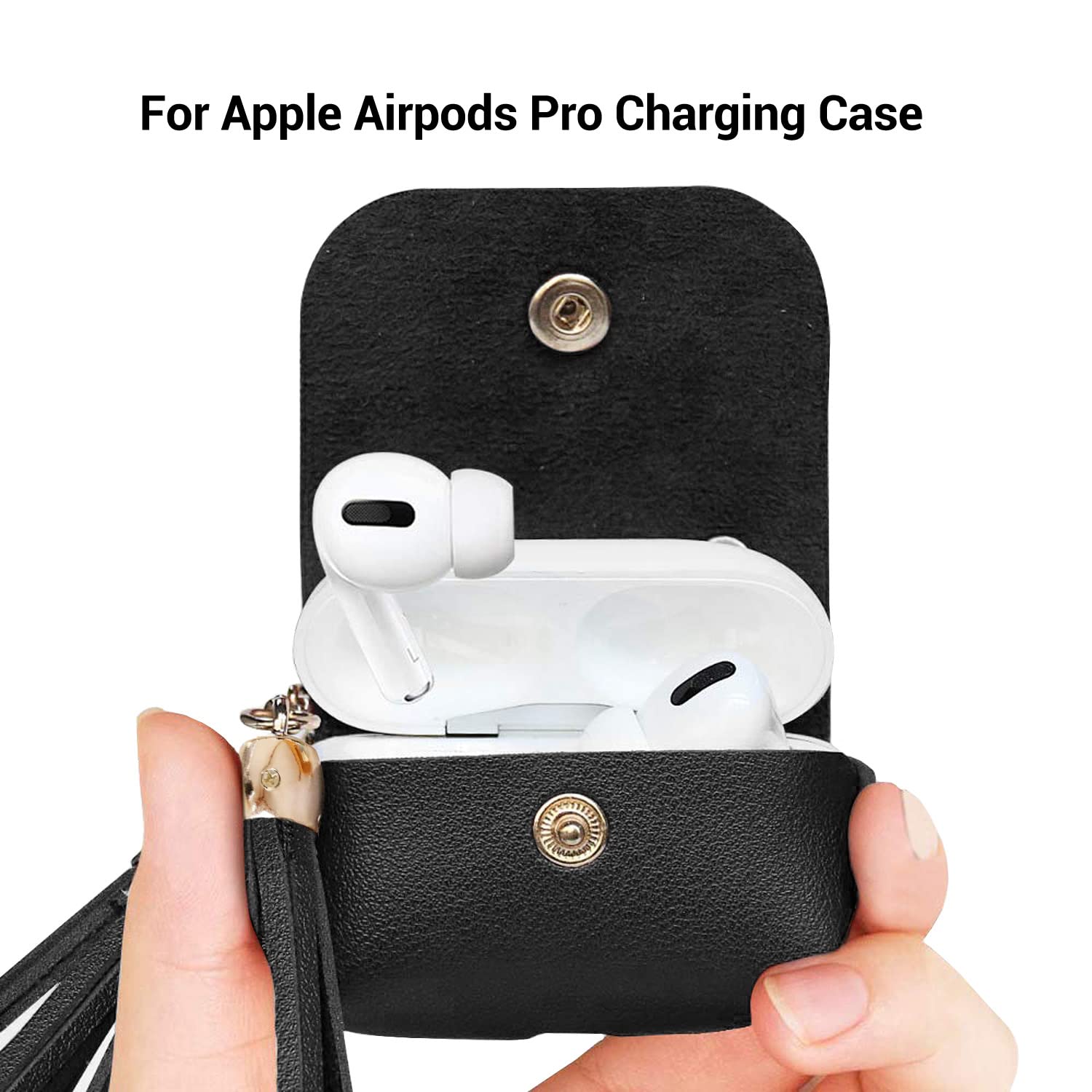 Premium PU Leather Charging Case Cover for Apple AirPods Pro 1st & 2nd Gen (2019-2022) - Stylish Protective Case with Elegant Tassels - Perfect for Travel, Workout & Daily Use - Black