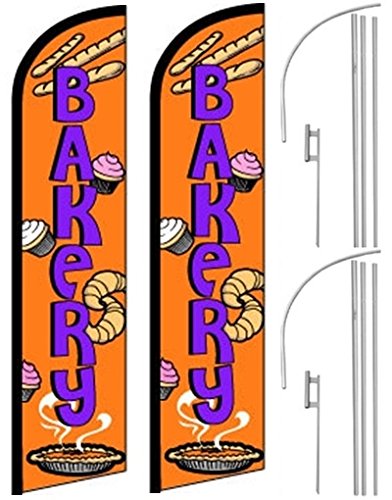2 Pack Windless Swooper Feather Banner Flags for Bakery - Includes Poles & Ground Spikes - Perfect for Outdoor Events, Grand Openings & Store Decorations