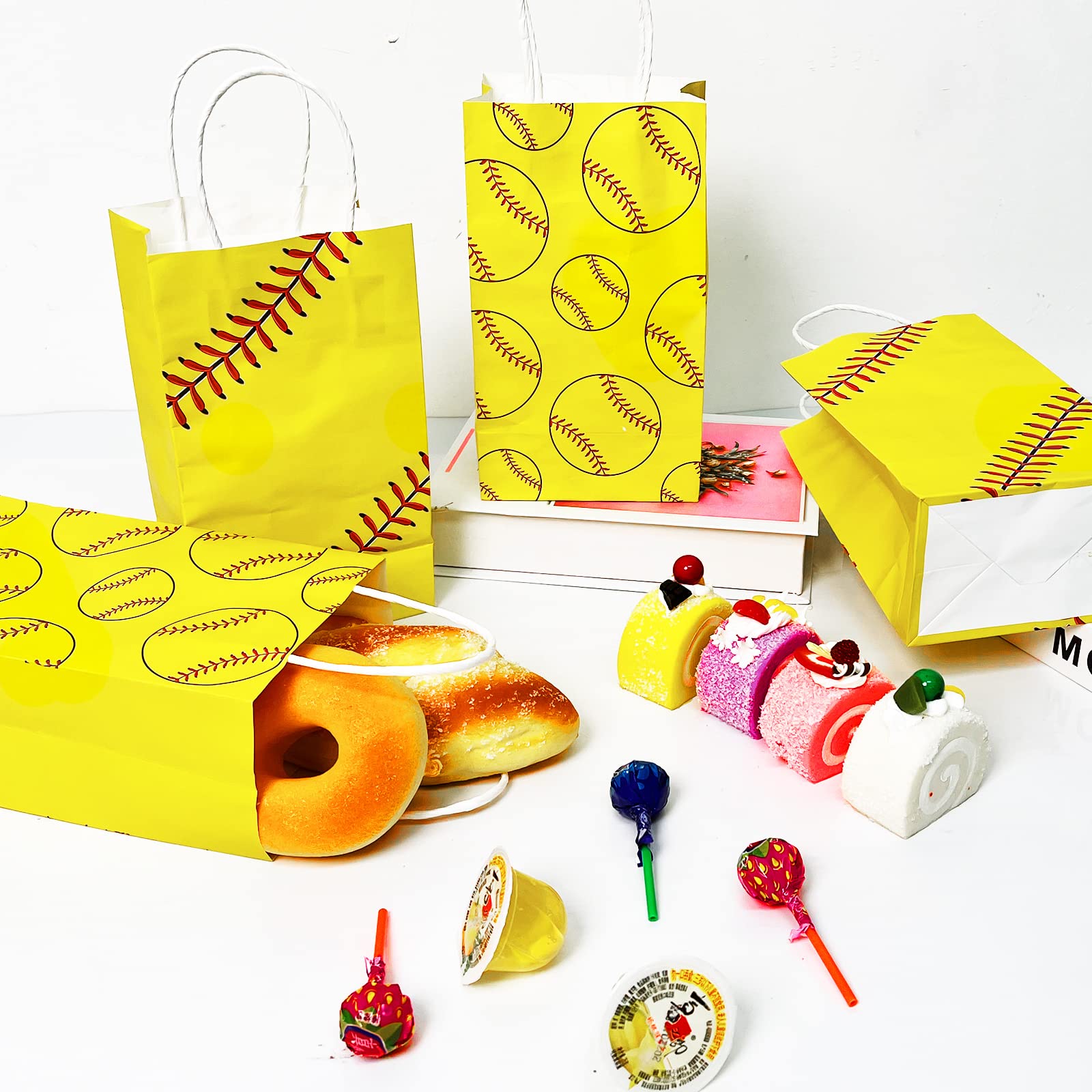16 Pack Softball Party Favor Bags - Kraft Sports Goodie Bags for Softball Theme Birthday Party Decorations & Supplies - Perfect for Team Treats, Game Day Snacks & Sports Gift Giving