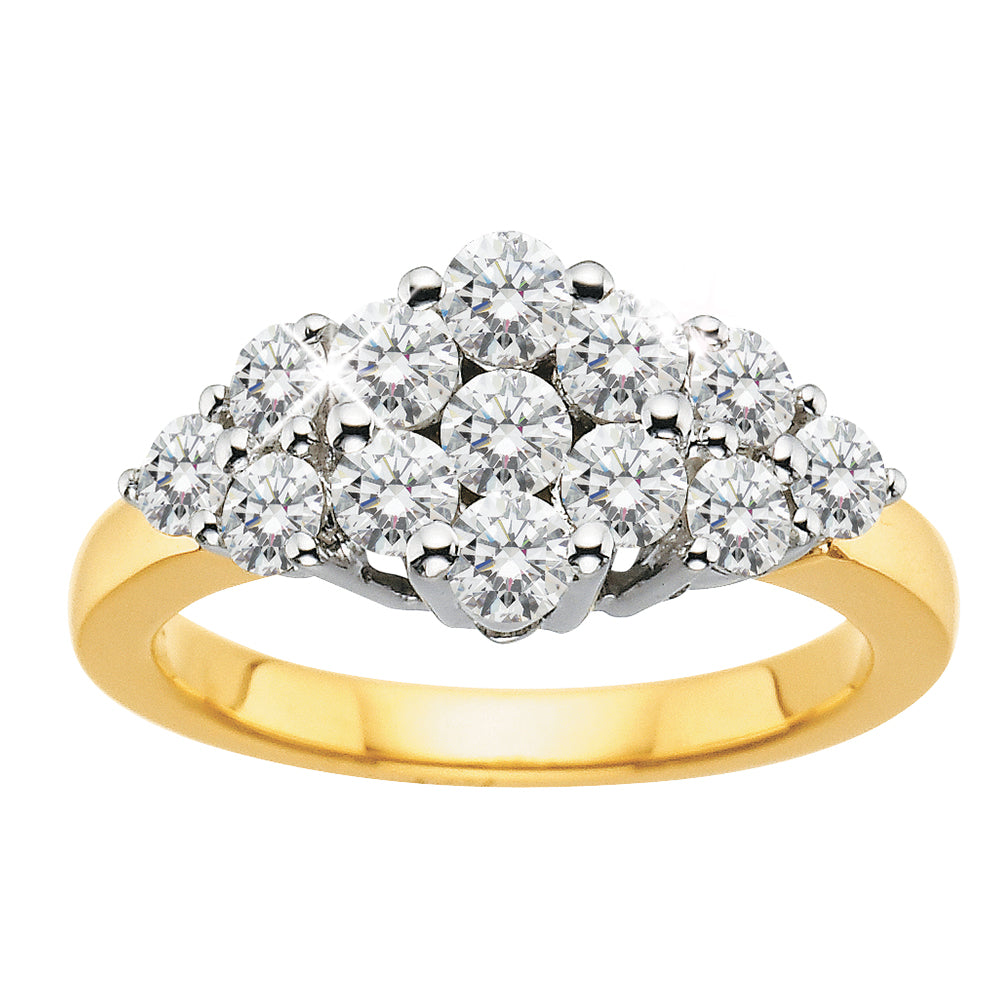 18ct Yellow Gold Diamond Cluster Ring - 1.00 Carat Round Cut Diamond Engagement Ring for Women, Perfect for Wedding, Anniversary & Special Occasions