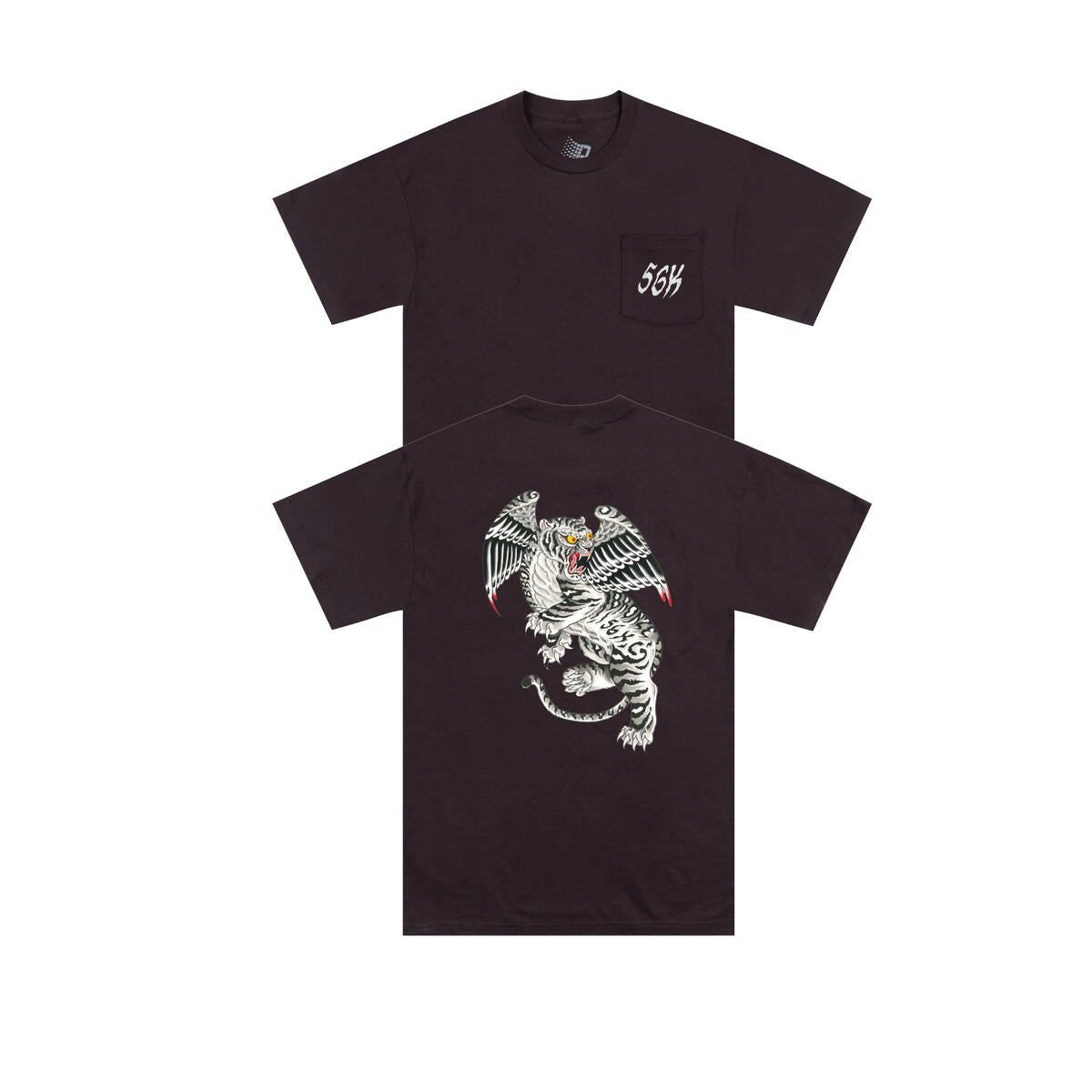 Bronze 56k Tiger Graphic Pocket T-Shirt for Men - Black Cotton Tee - Casual Streetwear & Retro Gaming Style