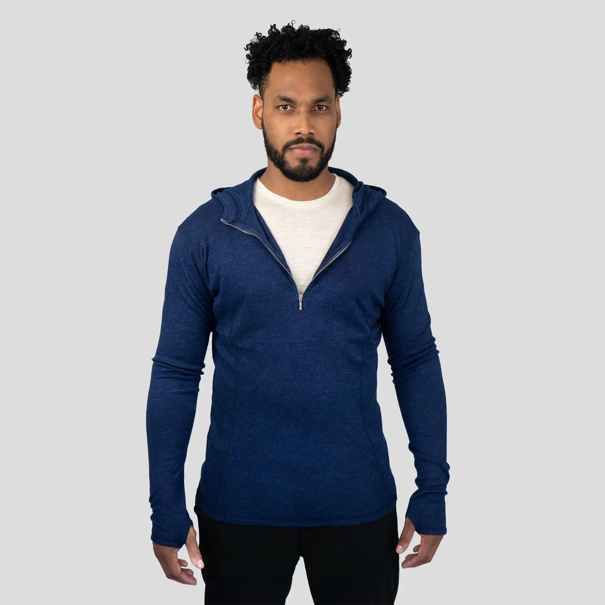 Men's Alpaca Wool Hoodie - 300 Lightweight Half Zip Pullover for Outdoor Hiking & Winter Travel | Soft Thermal Fleece Sweatshirt