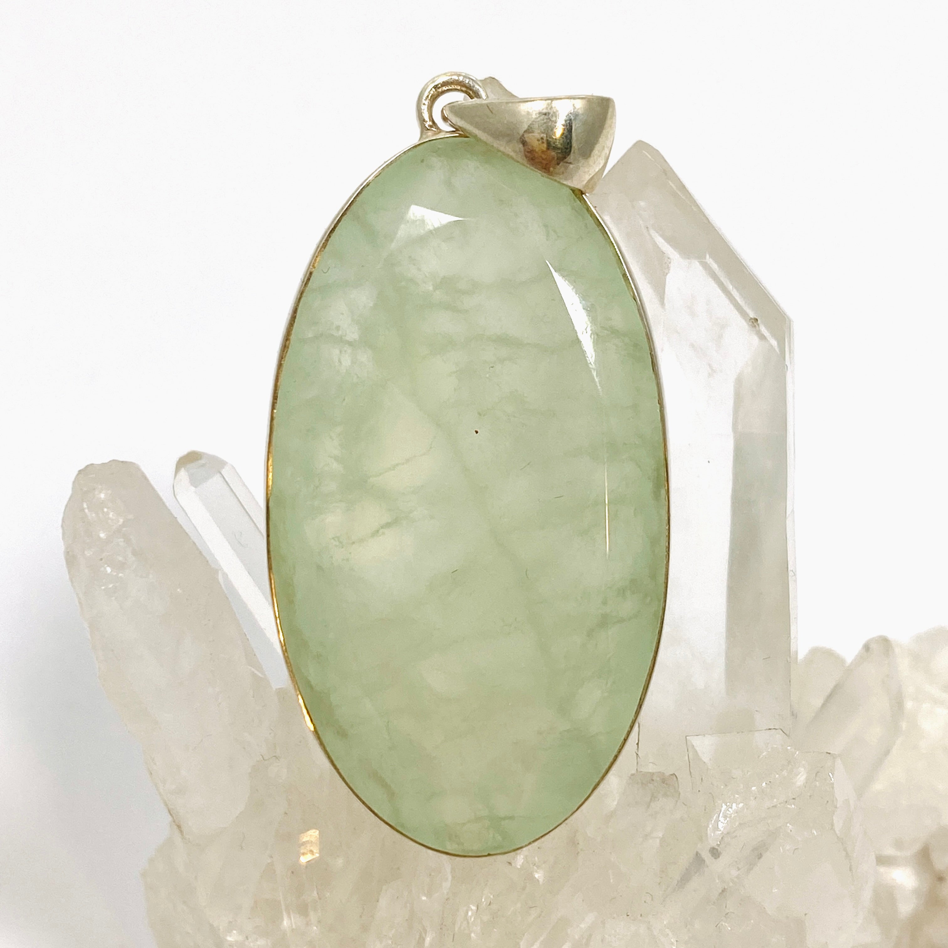 Natural Prehnite Oval Faceted Pendant Necklace - 925 Sterling Silver Jewelry for Women - Perfect for Daily Wear, Gift Giving & Special Occasions