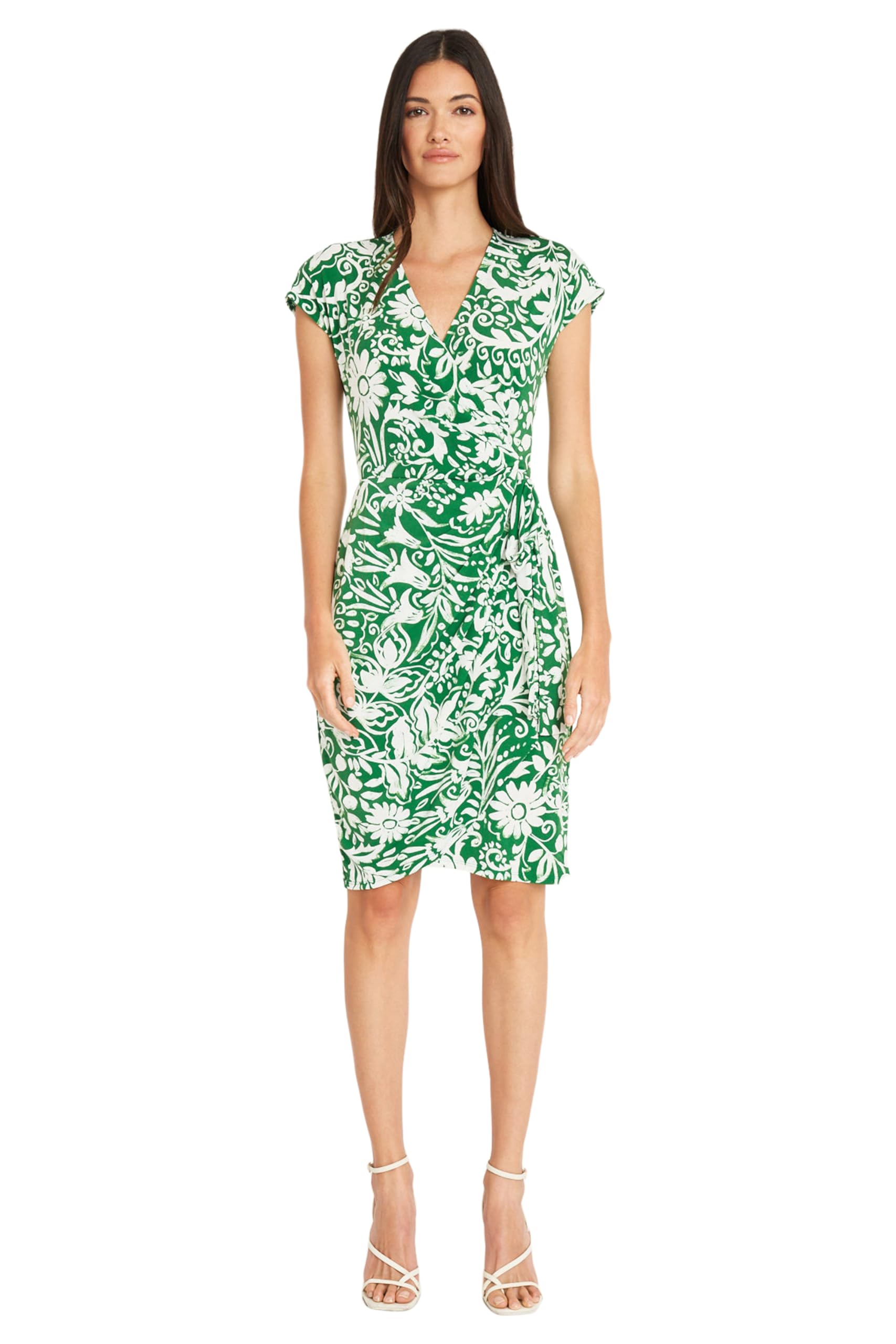 Maggy London Women's Printed Matte Jersey Wrap Dress - Flattering V-Neck & Belted Waist for Office, Party & Special Occasions