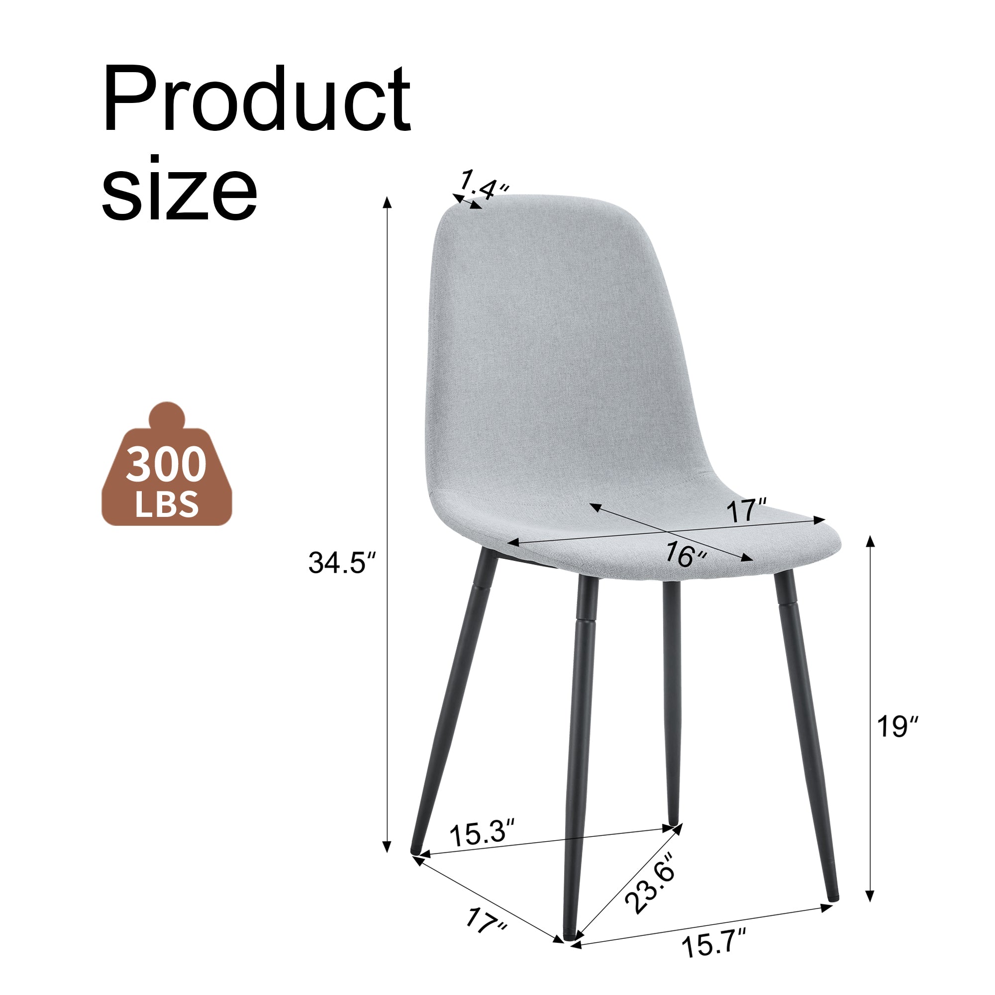 Comfortable Linen Cotton Dining Chair Set of 4 - Light Gray Modern Upholstered Chairs with Integrated Seat & Backrest for Kitchen, Dining Room & Home Decor