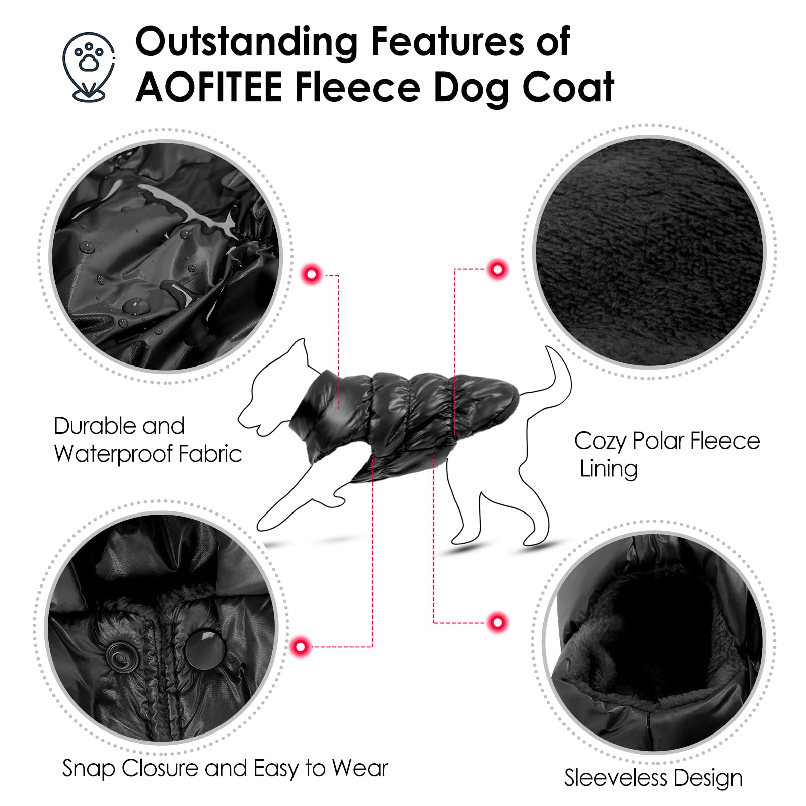 **AOFITEE Waterproof Dog Jacket - Fleece-Lined Winter Coat for Small & Medium Dogs, Warm Puffer Snowsuit Vest for Cold Weather (Black, 2XL) - Ideal for Outdoor Walks, Snow Play & Winter Adventures**
