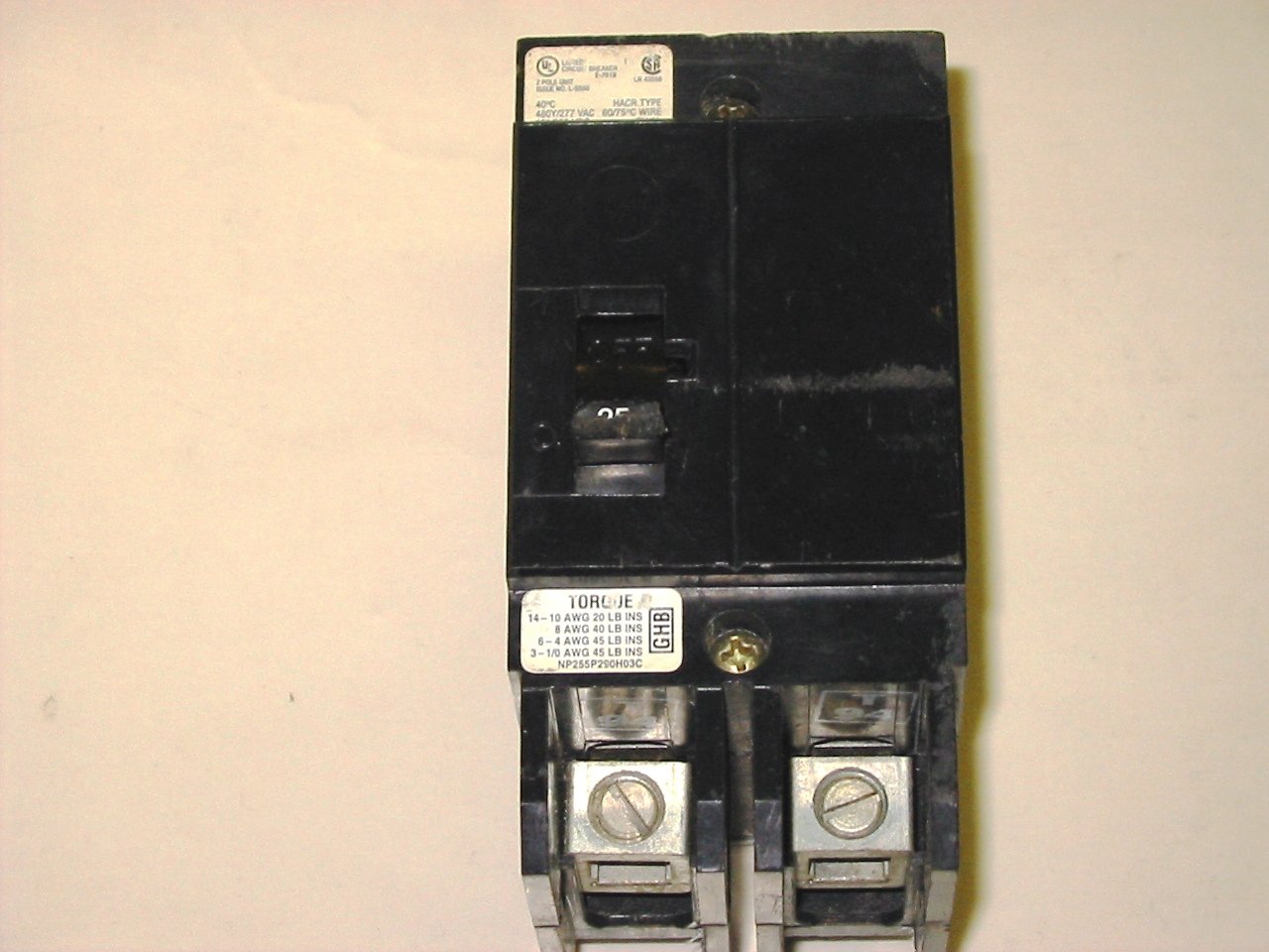 Eaton GHB2025 25A 2-Pole Bolt-On Circuit Breaker 277/480V - Perfect for Commercial Electrical Panels & Industrial Applications